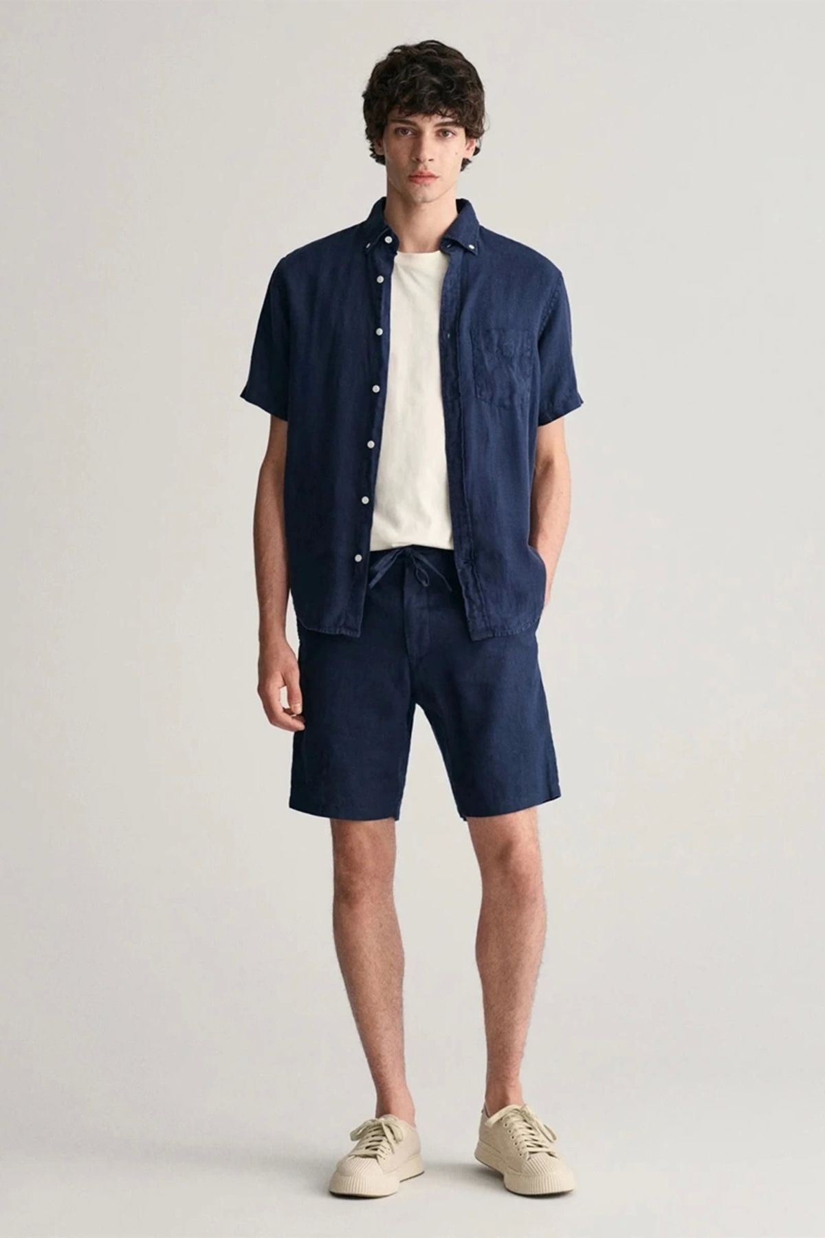 Gant Erkek Lacivert Relaxed Fit Keten Şort