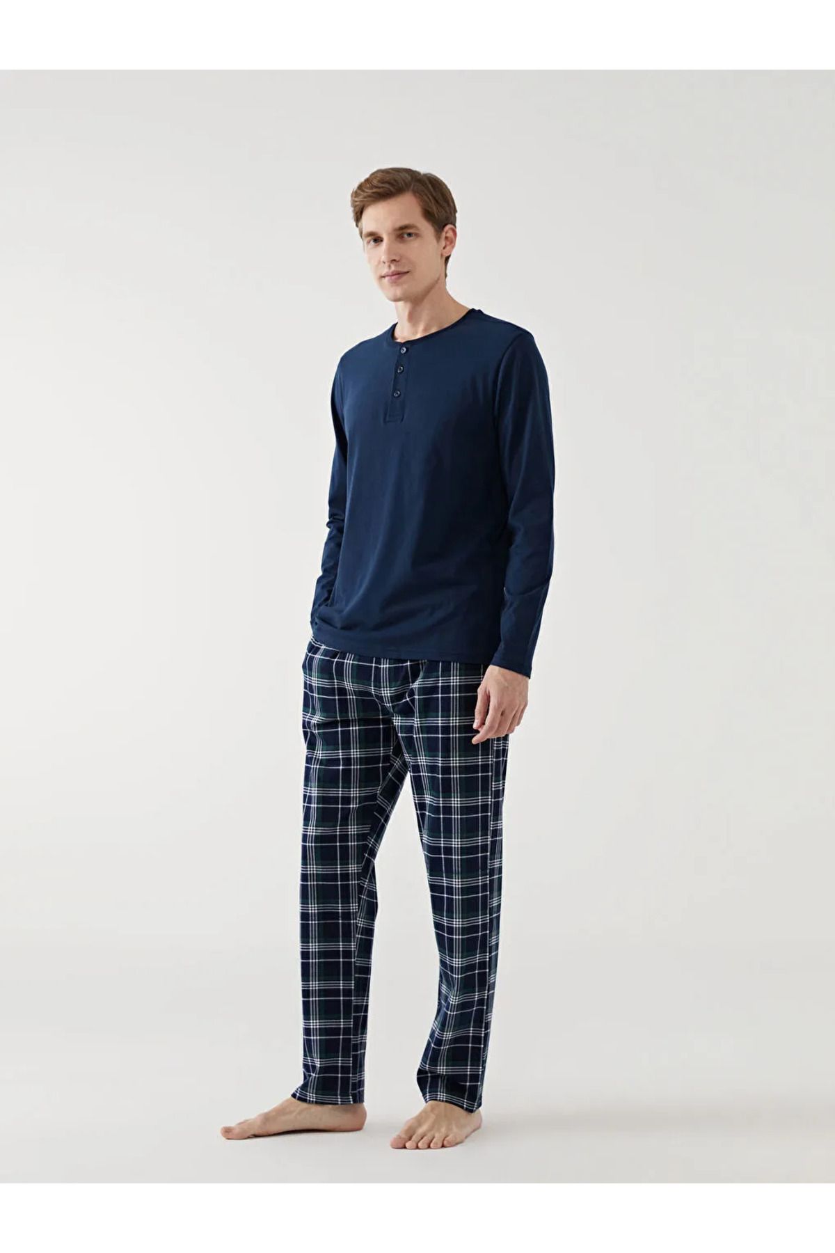 LC Waikiki Lacivert Standart Kalıp Ekose Erkek Pijama Alt