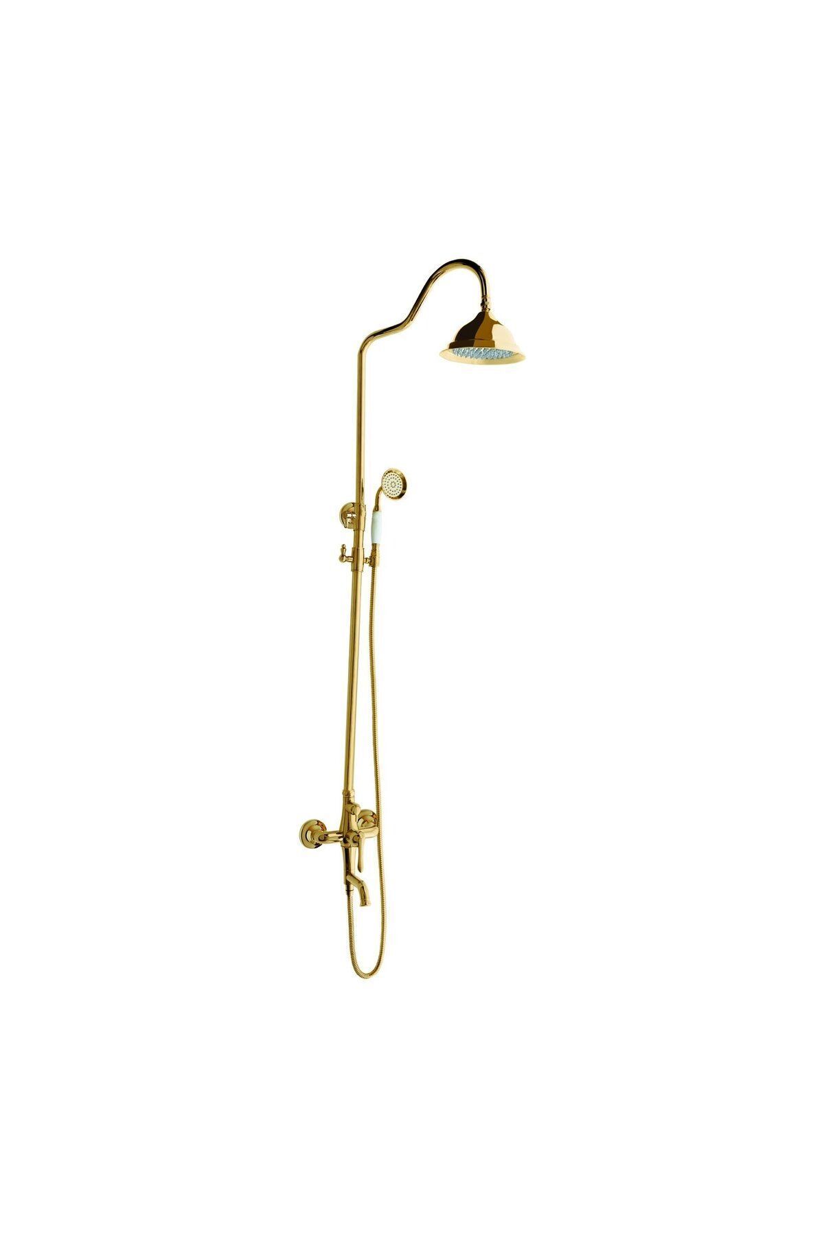 Fause Rustik Kolonlu Bataryalı Tepe Duş Seti Vintage Gold Altın KDS100-G