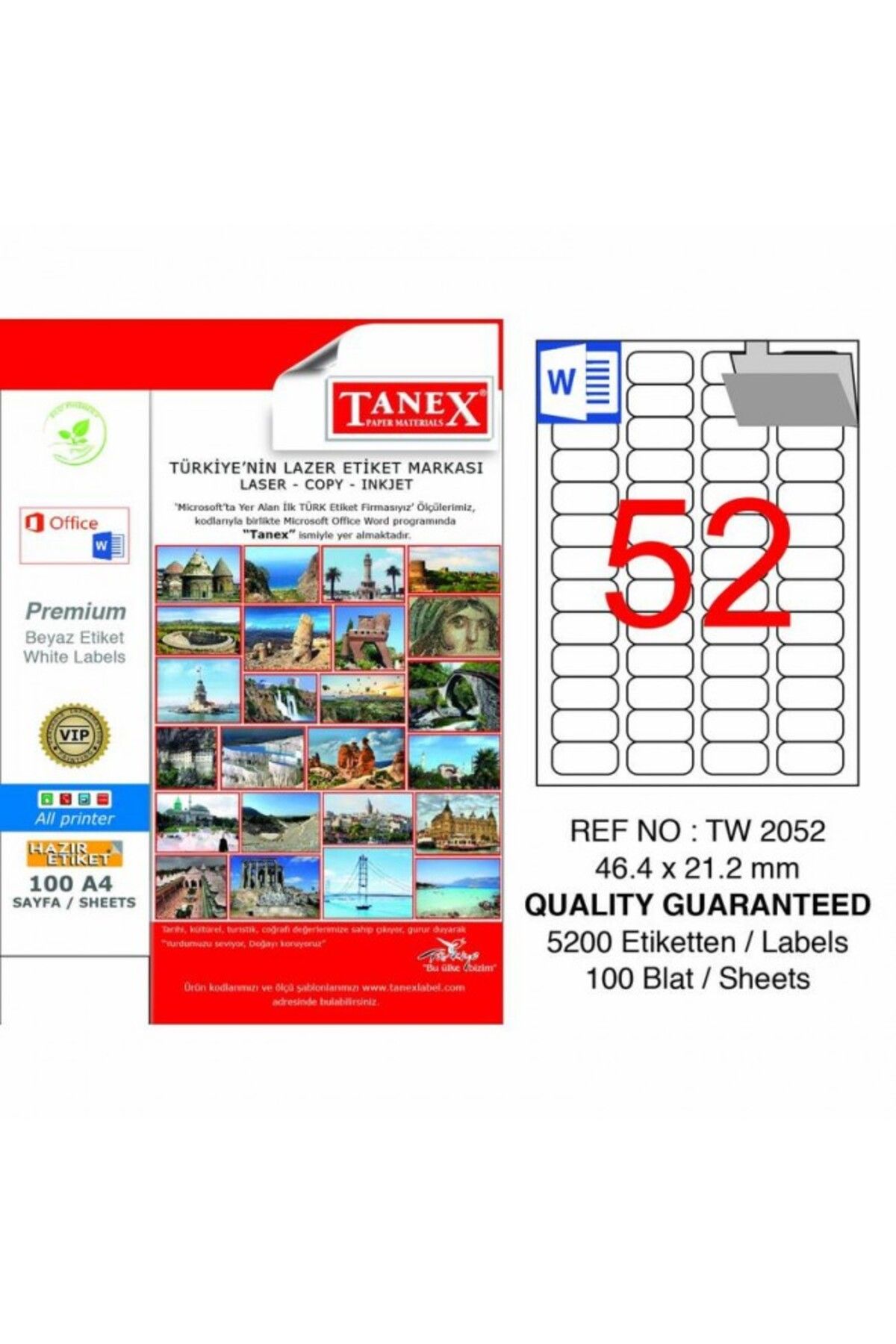 Tanex Tw-2052 Beyaz Etiket 46.4 Mm X 21.1 Mm