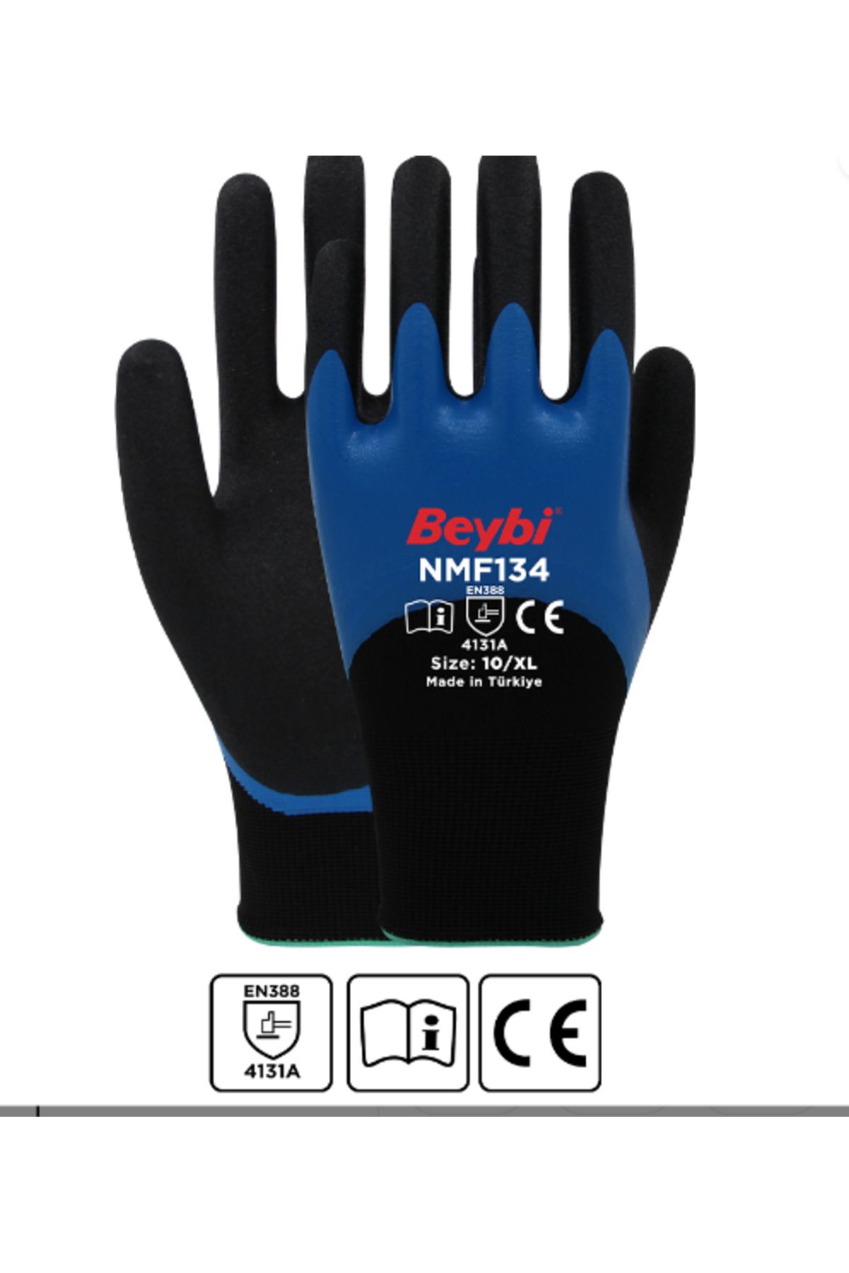 BEYBİ Nmf134 9beden 12li Double Mikro Köpük 3-4 Nitril Kaplı Polyester Örgü Eldiven