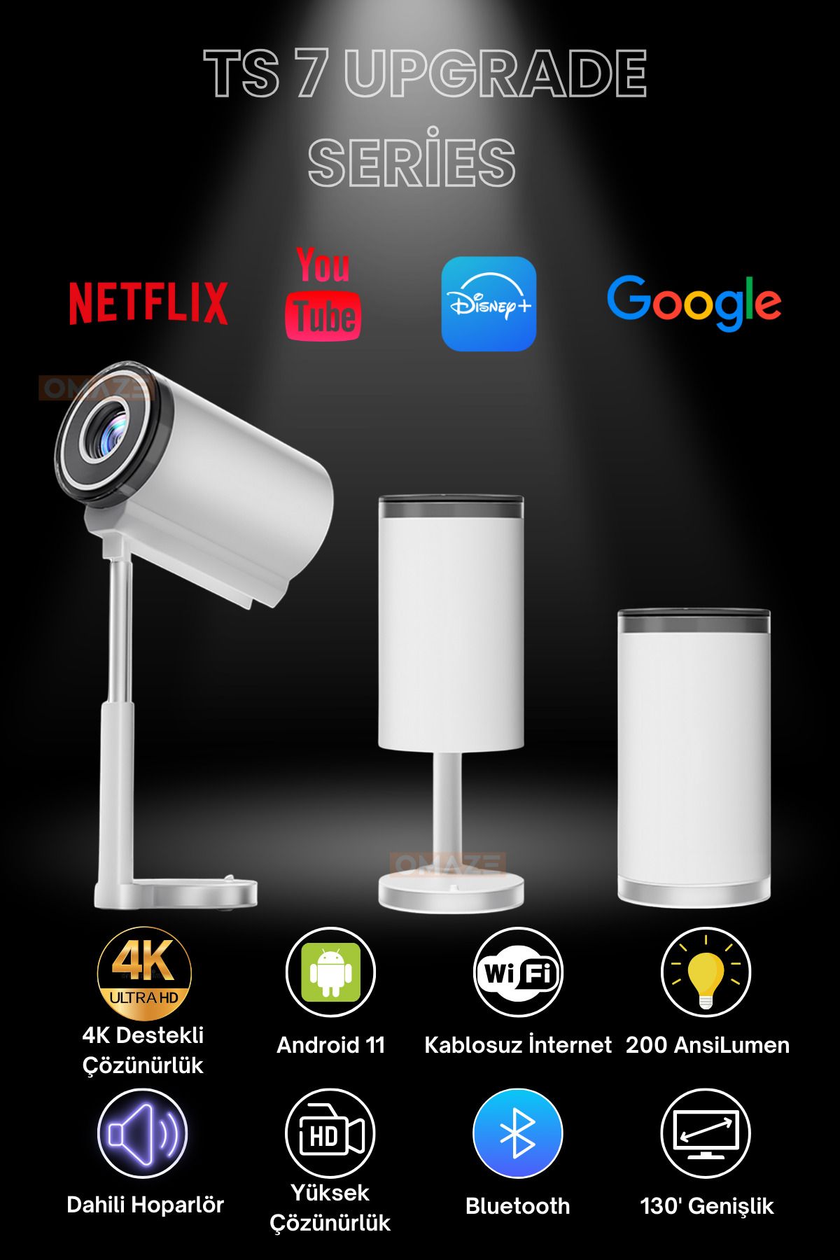 Omaze Ts 7 Tripodlu Upgrade Taşınabilir Android Sinema Projeksiyon Wifi Destekli Akıllı Projektör