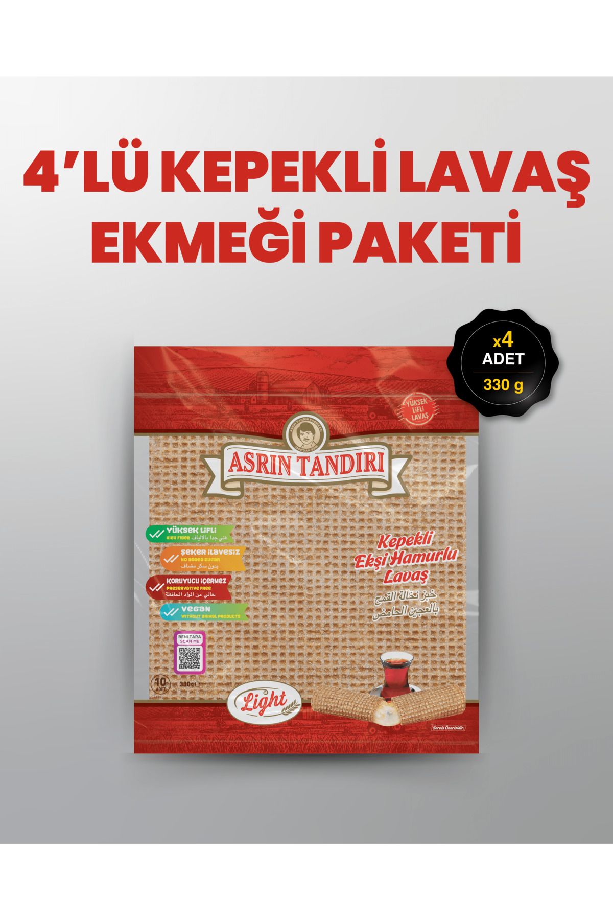 Asrın Tandırı 4'lü Ekşi Mayalı Kepekli Lavaş Tandır Ekmeği ( Diyabetik Ekmek) 350 Gr.