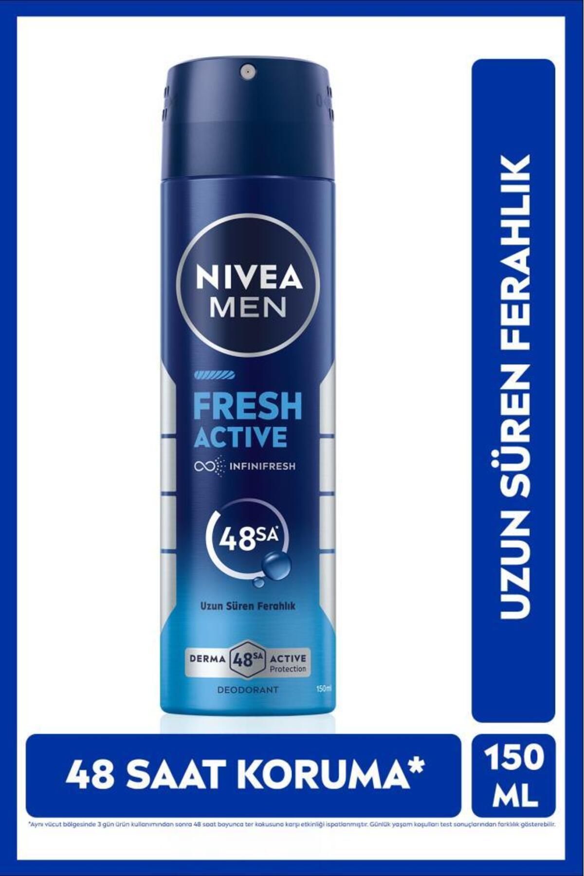 NIVEA MEN Erkek Sprey Deodorant Fresh Active 150ml, Ter Kokusuna Karşı 48 Saat Koruma, Uzun Süre Ferahlık