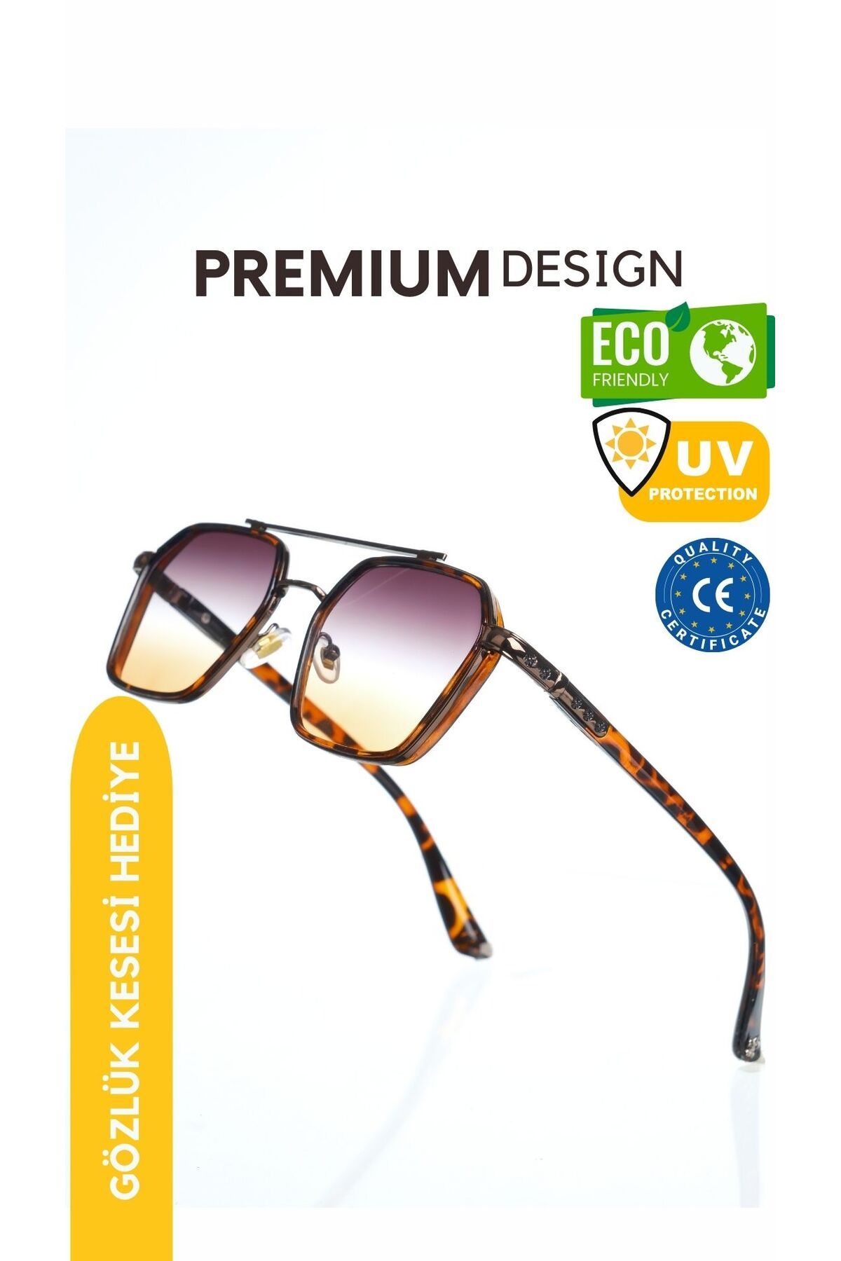 WATCHOFROYAL Güneş Gözlüğü Kadın & Erkek Uv400 Cam Ce Belgeli Metalik Leopar Re0039w