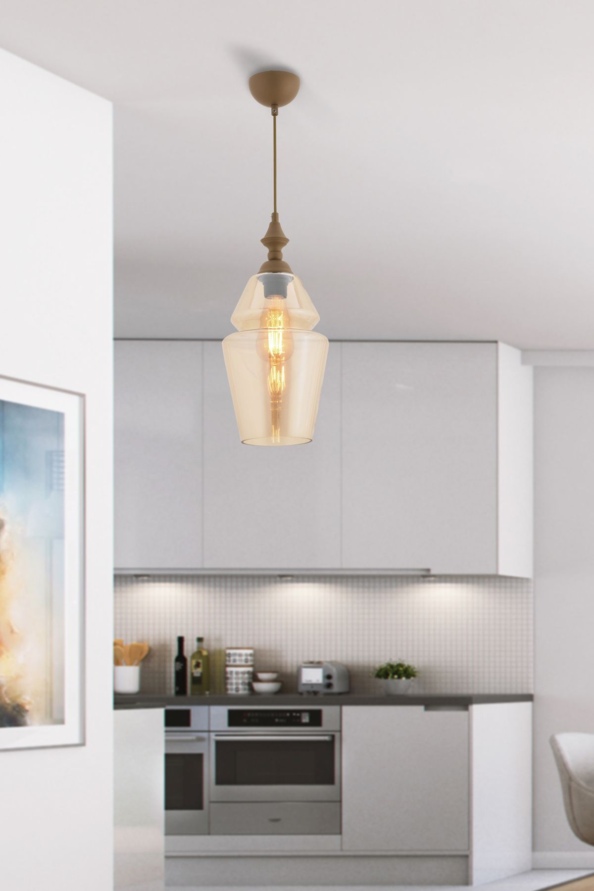 Apliqa Leila Tekli Elegant Camlı Eskitme Modern Sarkıt Avize