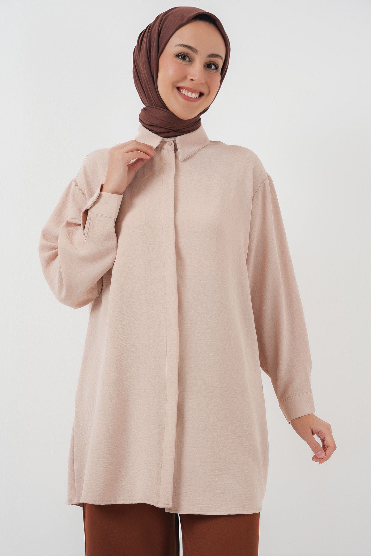 Bigdart Kadın Uzun Gömlek Tunik 5945 - Krem
