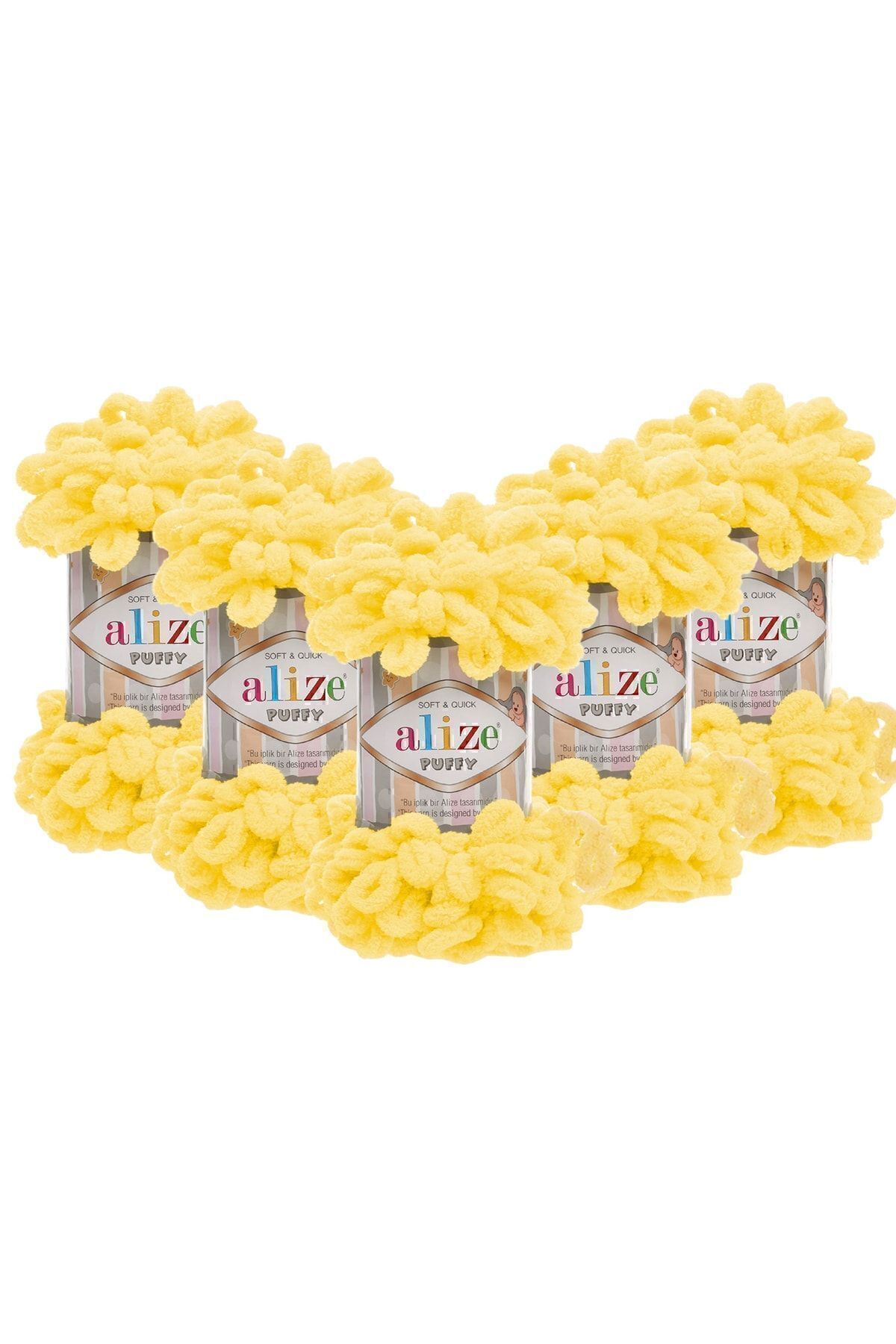 Alize Puffy El Örgü Ipliği 5'li Paket - 216 Orta Sarı - 100 Gr. 9 Mt. Parmak Örgü Ipi