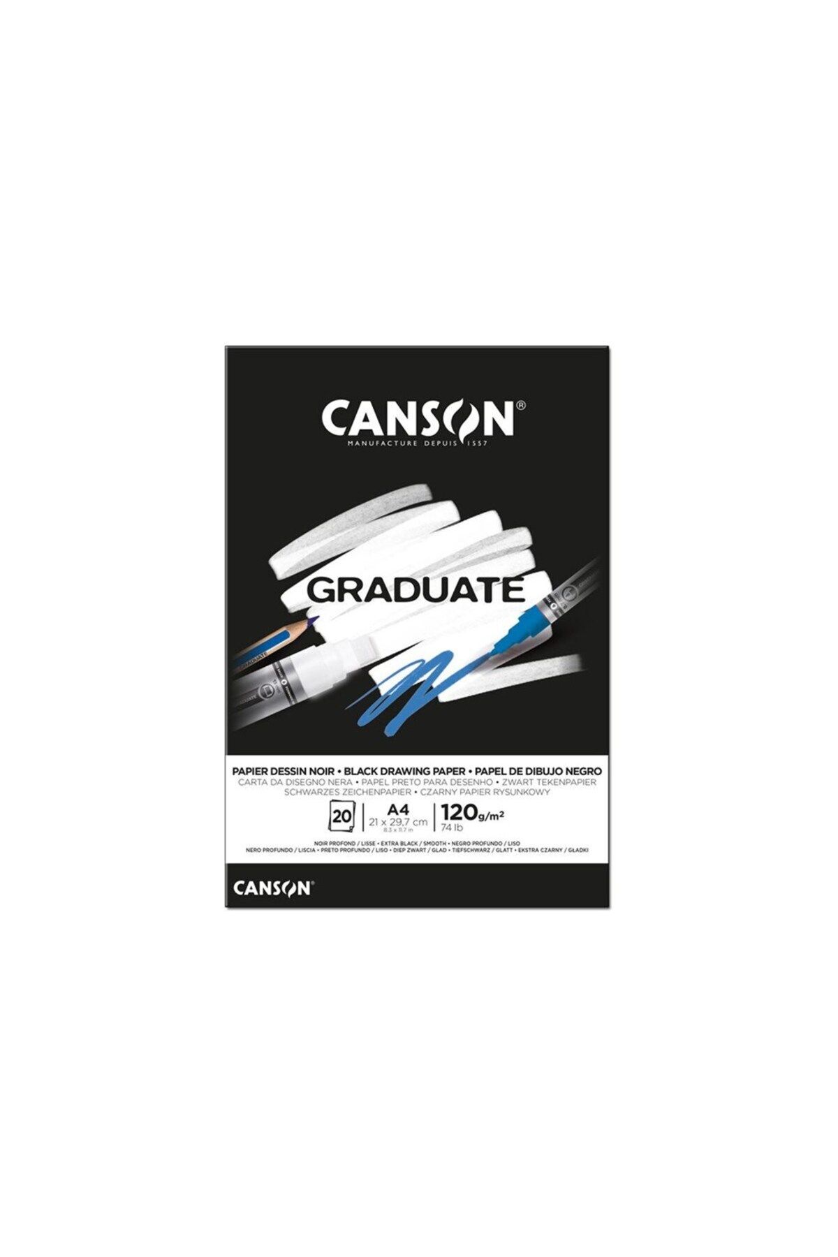 Canson Graduate Black Çizim Blok 20 Sayfa A4 120gr