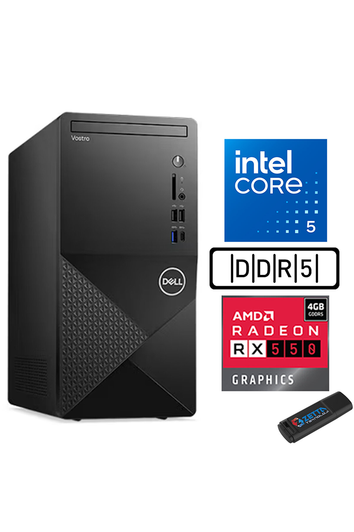 Vostro 3030 mt I5 12400 24GB 256GB SSD WIN11Pro Amd RX550-4GB N3030I5RX550P11110Zetta Bellek