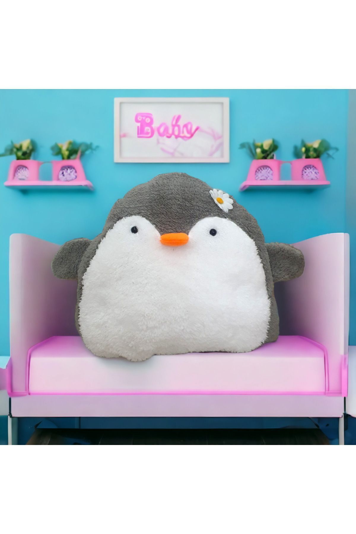 Mellito Toyzz Sevimli Peluş Penguen Yastık & Uyku Arkadaşı & Oyuncak & Çocuk Odası Yastığı & Hediyelik 40 Cm
