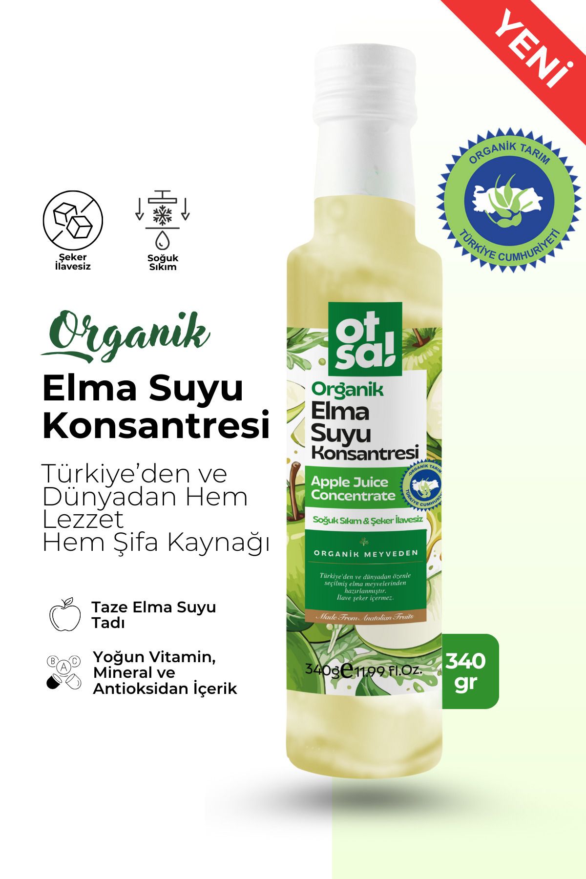Otsa Doğal Elmalardan Elde Edilen Saf ve Yoğun Elma Suyu Konsantresi 340g