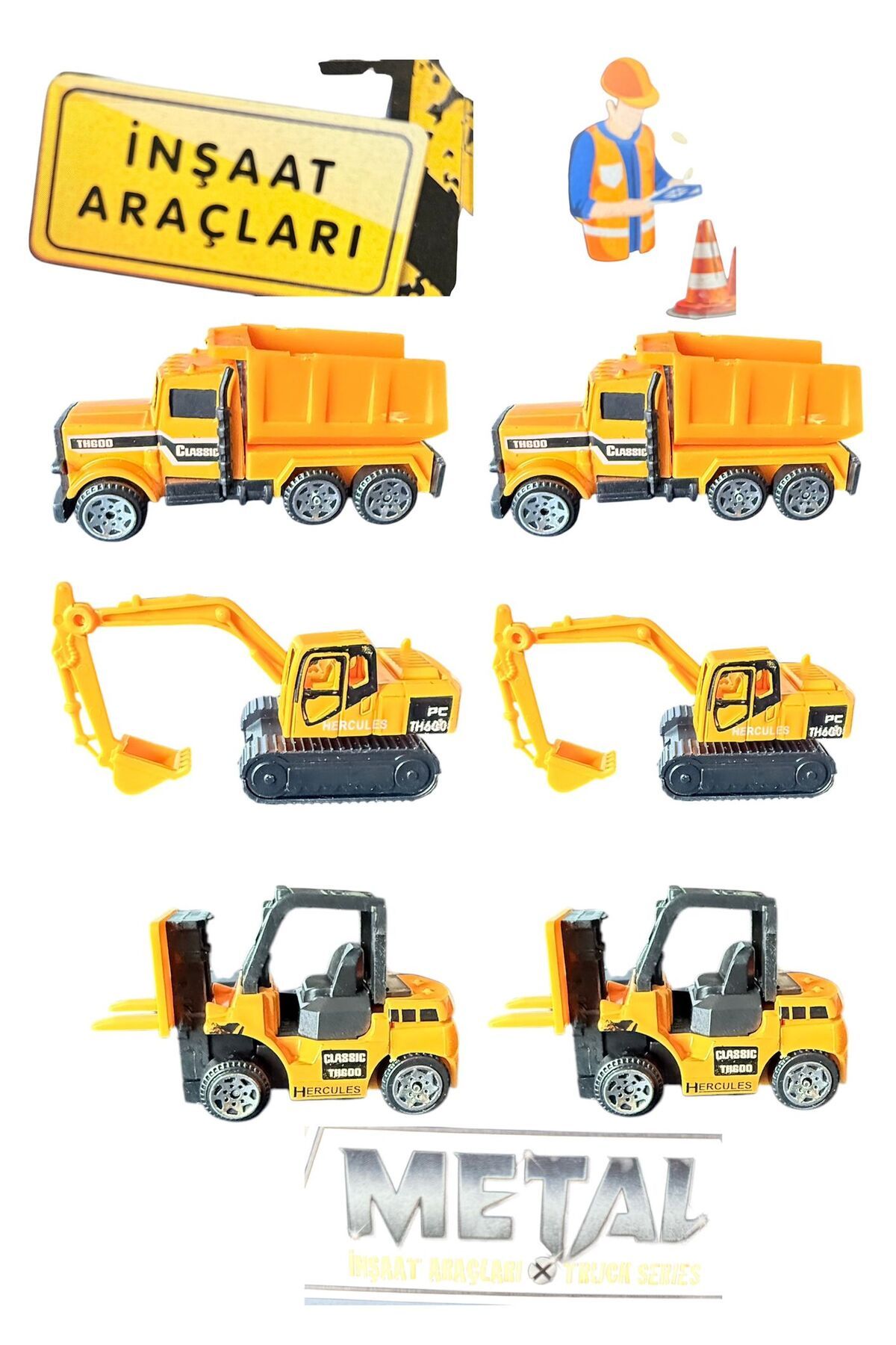 tmtoysandmore İnşaat Seti Metal Kum Kamyonu Forklift Kepçe Mini Oyuncak (6lı Yollanır)