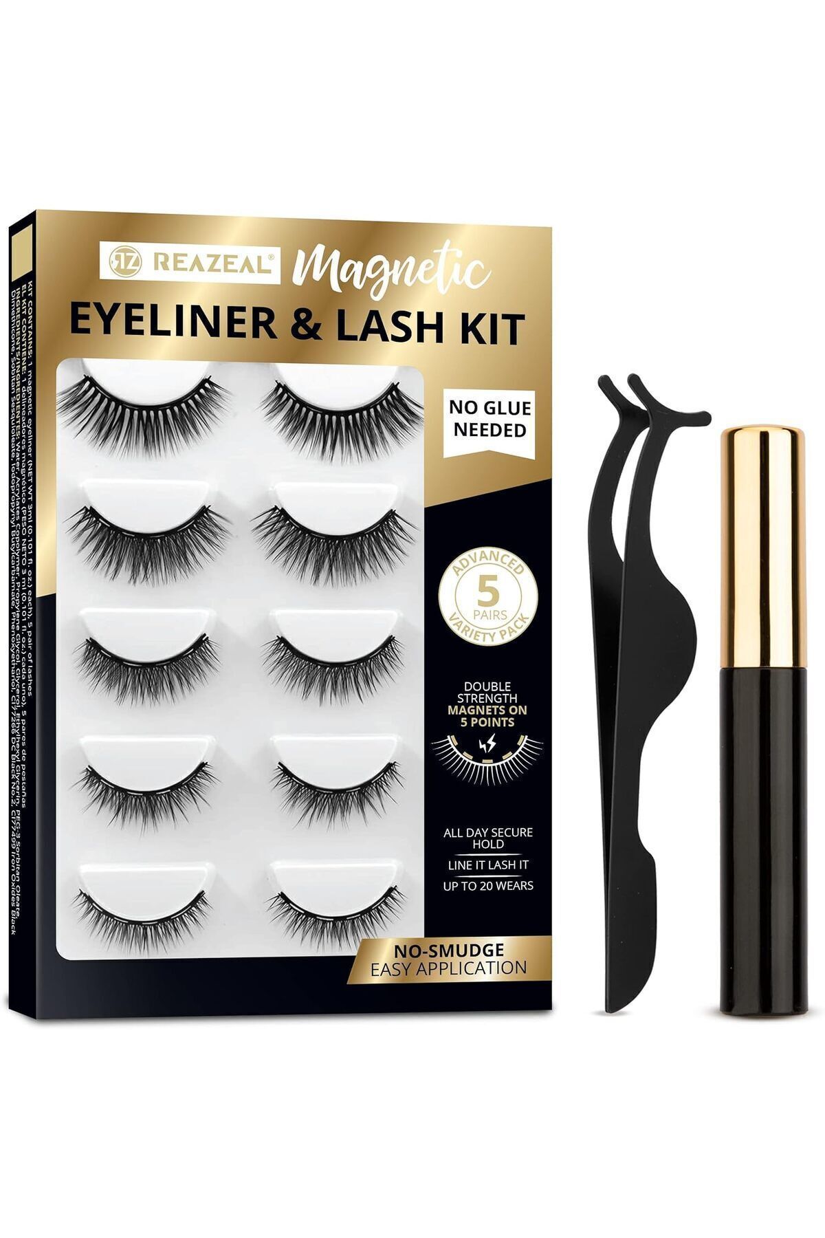 Reazeal Manyetik Kirpikler Ve Manyetik Eyeliner Seti, Takma Kirpik, Kirpik Uzatma. Şeffaf Pkt