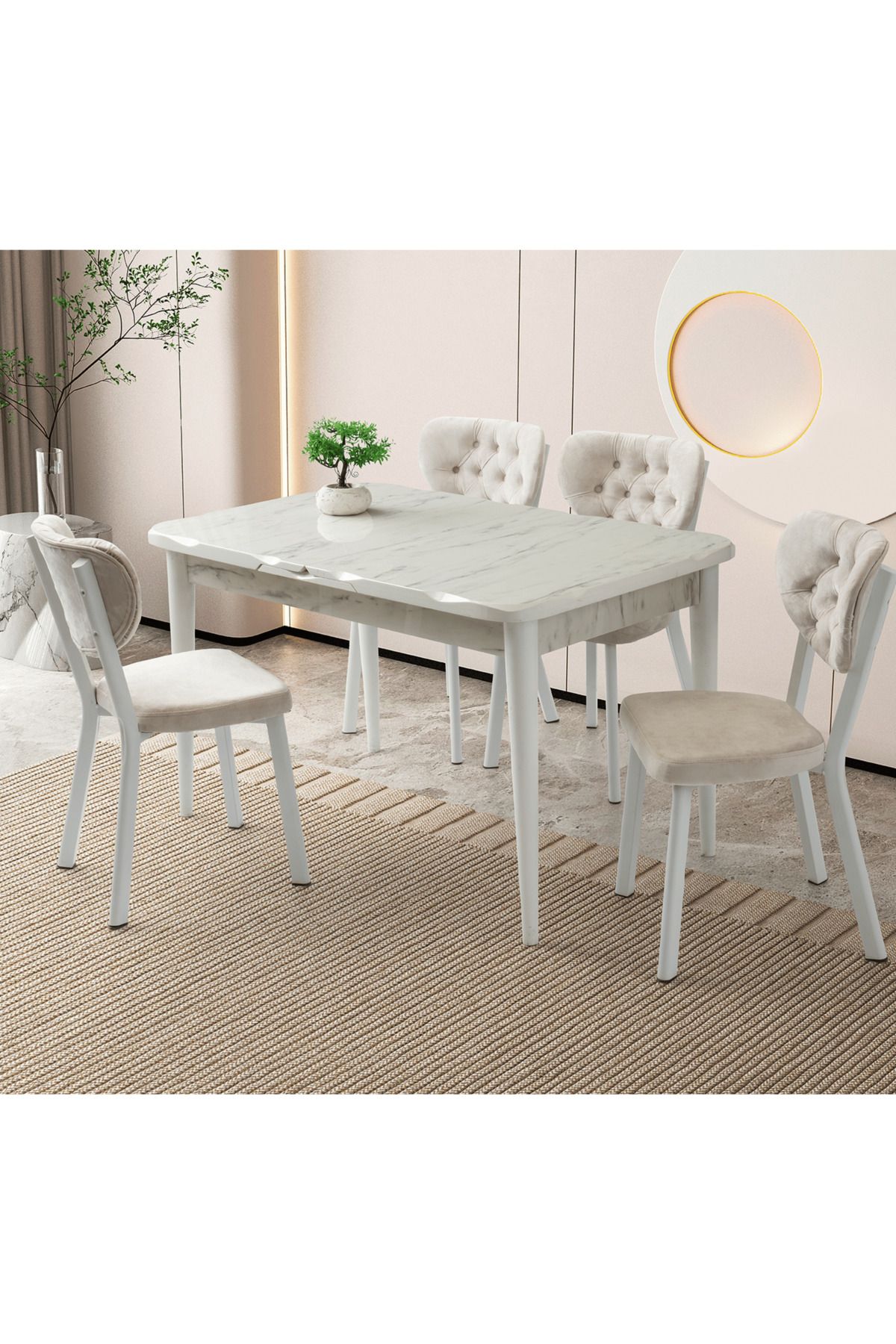 Zeraf Ev Açılır Yemek Masası Leila 130 X 80/160 X 80 High Gloss  MERMER DESEN (Sadece Masa)
