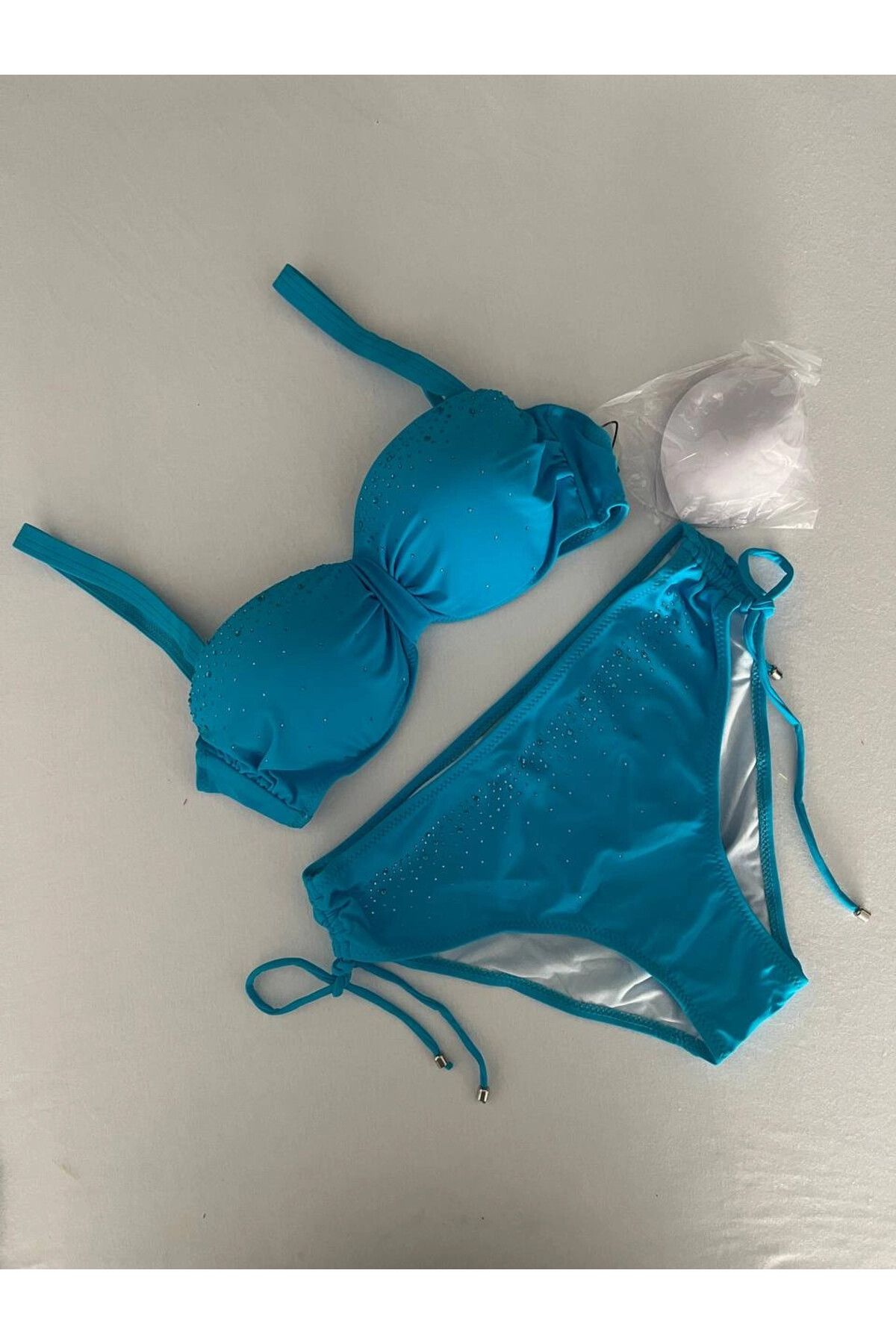 hazelin Kadın Mavi Taş İşlemeli Astarlı Bikini Takım HZL25S-LC3361