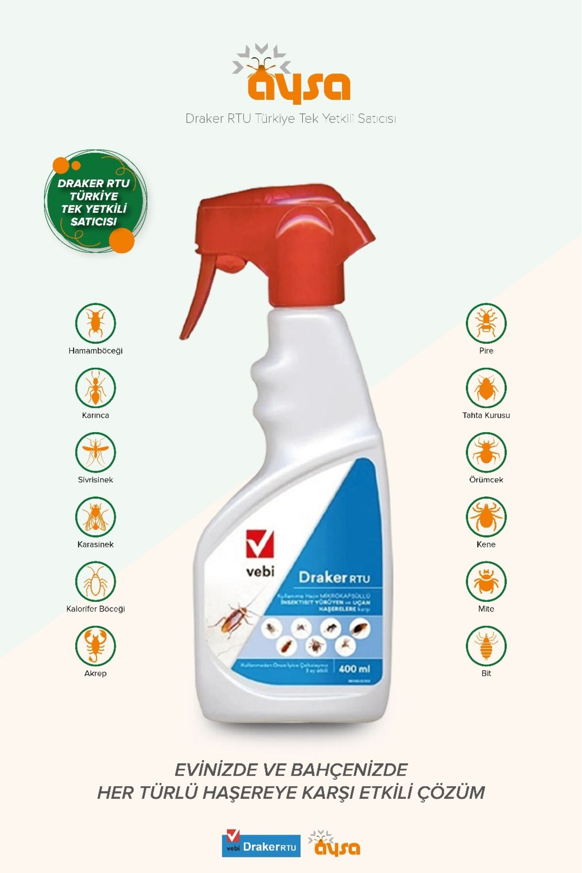 Vebi Draker Rtu Kullanıma Hazır Haşere Öldürücü 400 ml