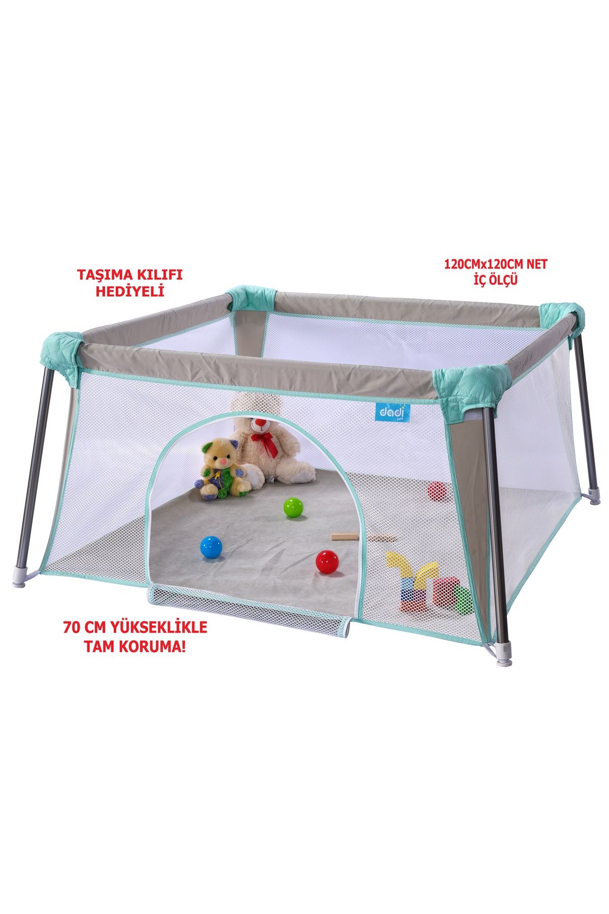 Dadi Çocuk Koruma Ve Oyun Parkı-120cm X120 Cm, 70 Cm Yükseklik (TAŞIMA KILIFI HEDİYELİ), 3kg Ağırlık.