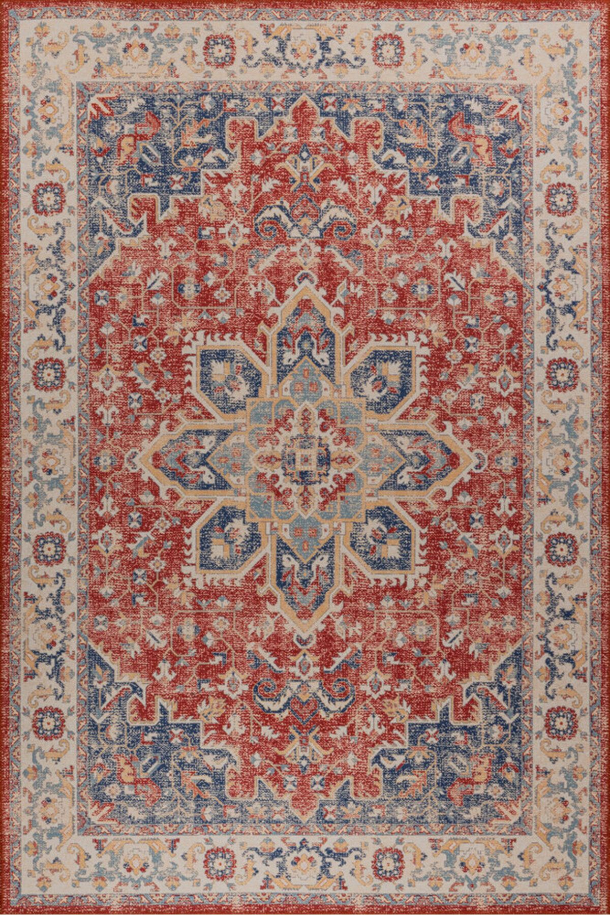 Foldy Vintage Desenli Dokuma Taban Dekoratif Kırmızı Halı FL 28