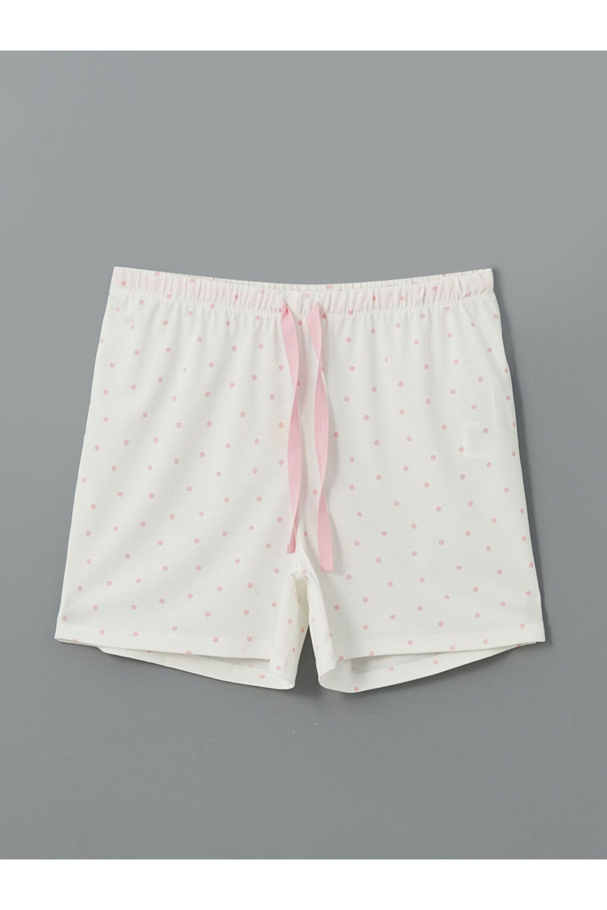 LC Waikiki LCW DREAM Ekru Beli Lastikli Puantiyeli Kadın Şort Pijama Altı