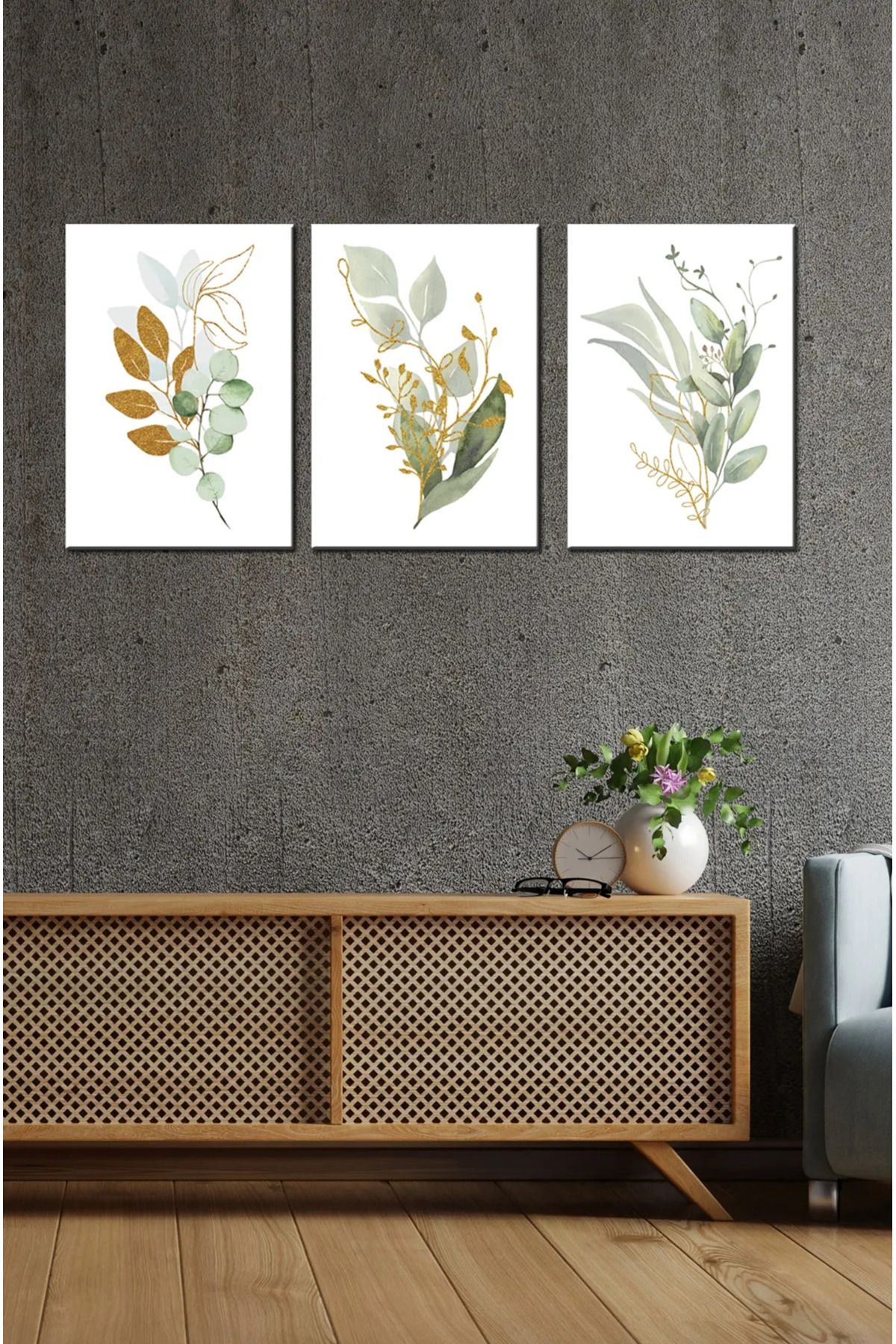 kutuTR NOTPA 3' LÜ TABLO SET YEŞİL TONDA ÇİÇEKLER SET 1