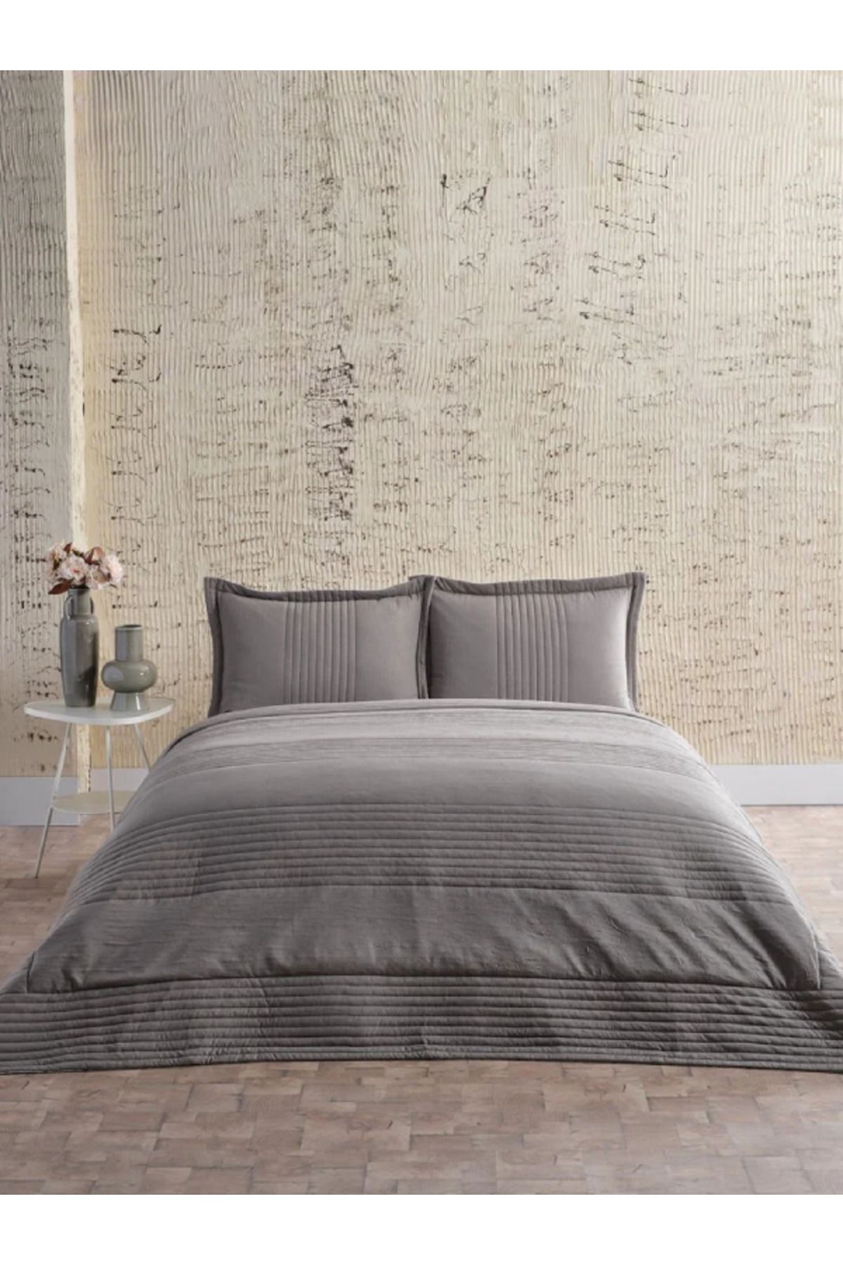Doqu Home Multi Selection Nevresim Takımı + Yatak Örtüsü Diador Tek Kişilik - Koyu Gri