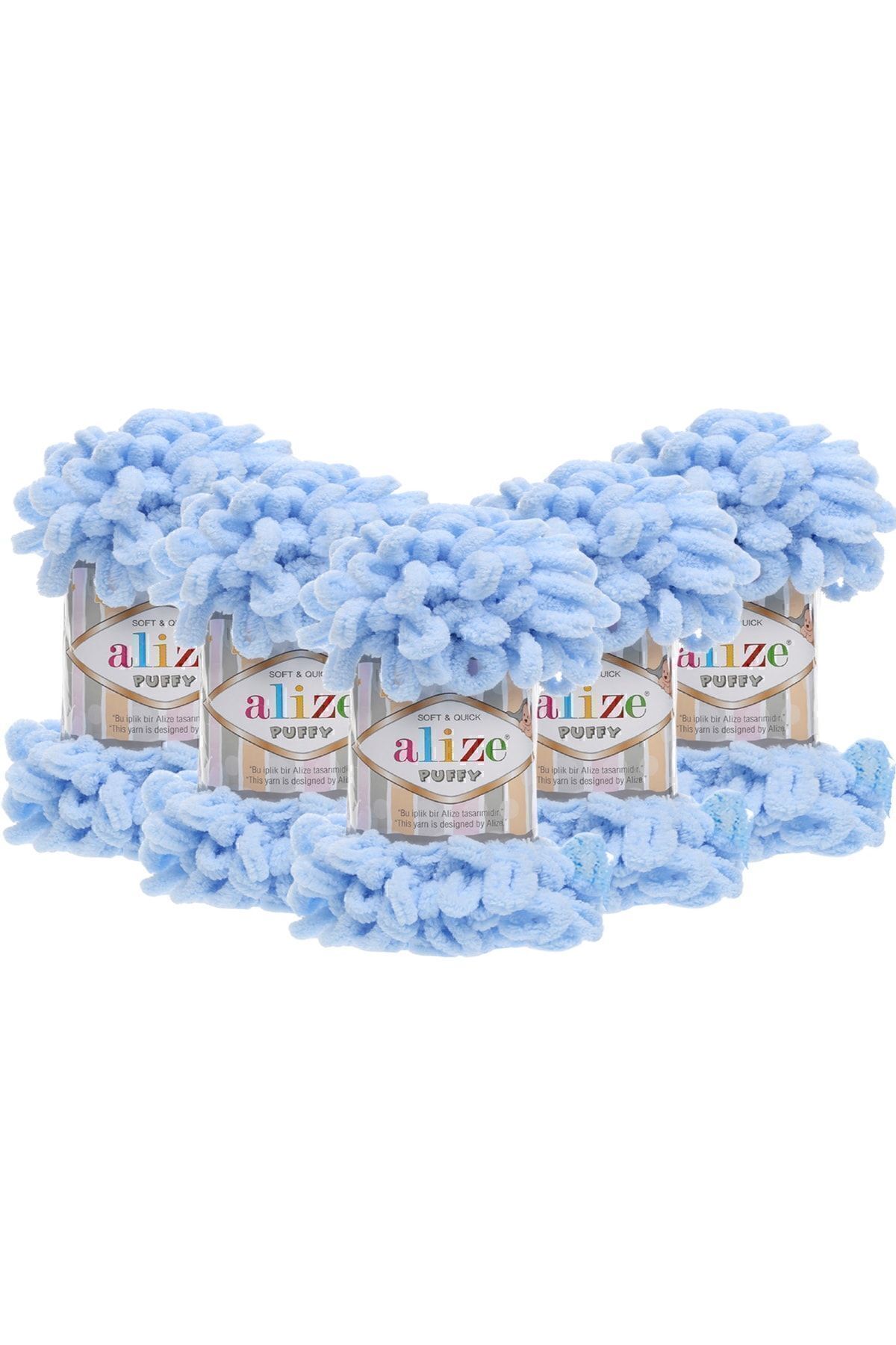 Alize (5 Adet ) El Örgü Ipliği Puffy 5'li Paket - 183 Açık Mavi - 100 Gr. 9 Mt. Parmak Örgü Ipi
