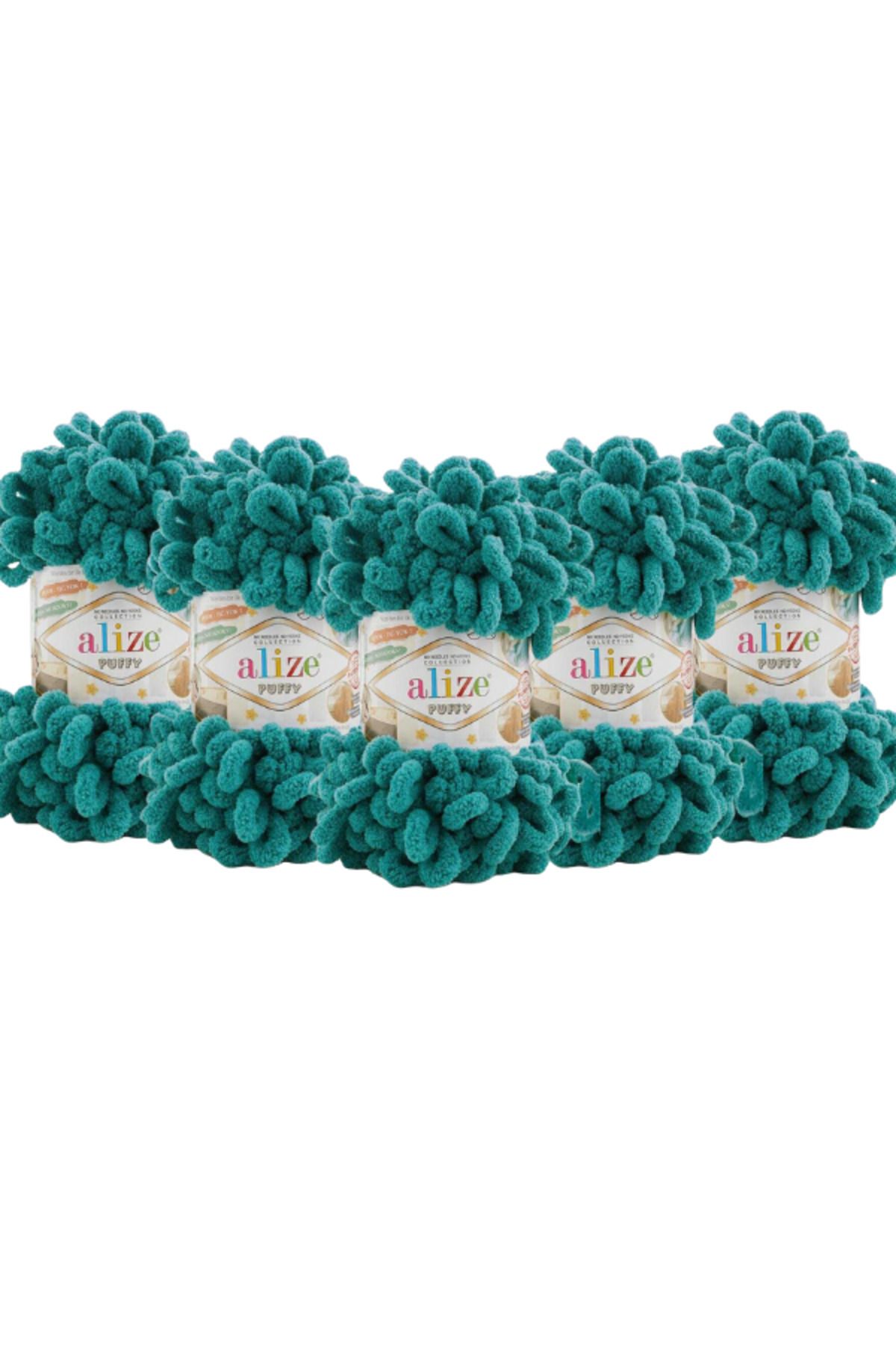 Alize ( 5 Adet ) Puffy 847 El Örgü Ipliği 5'li Paket - 847 Zümrüt - 100 Gr. 9 Mt. Parmak Örgü Ipi