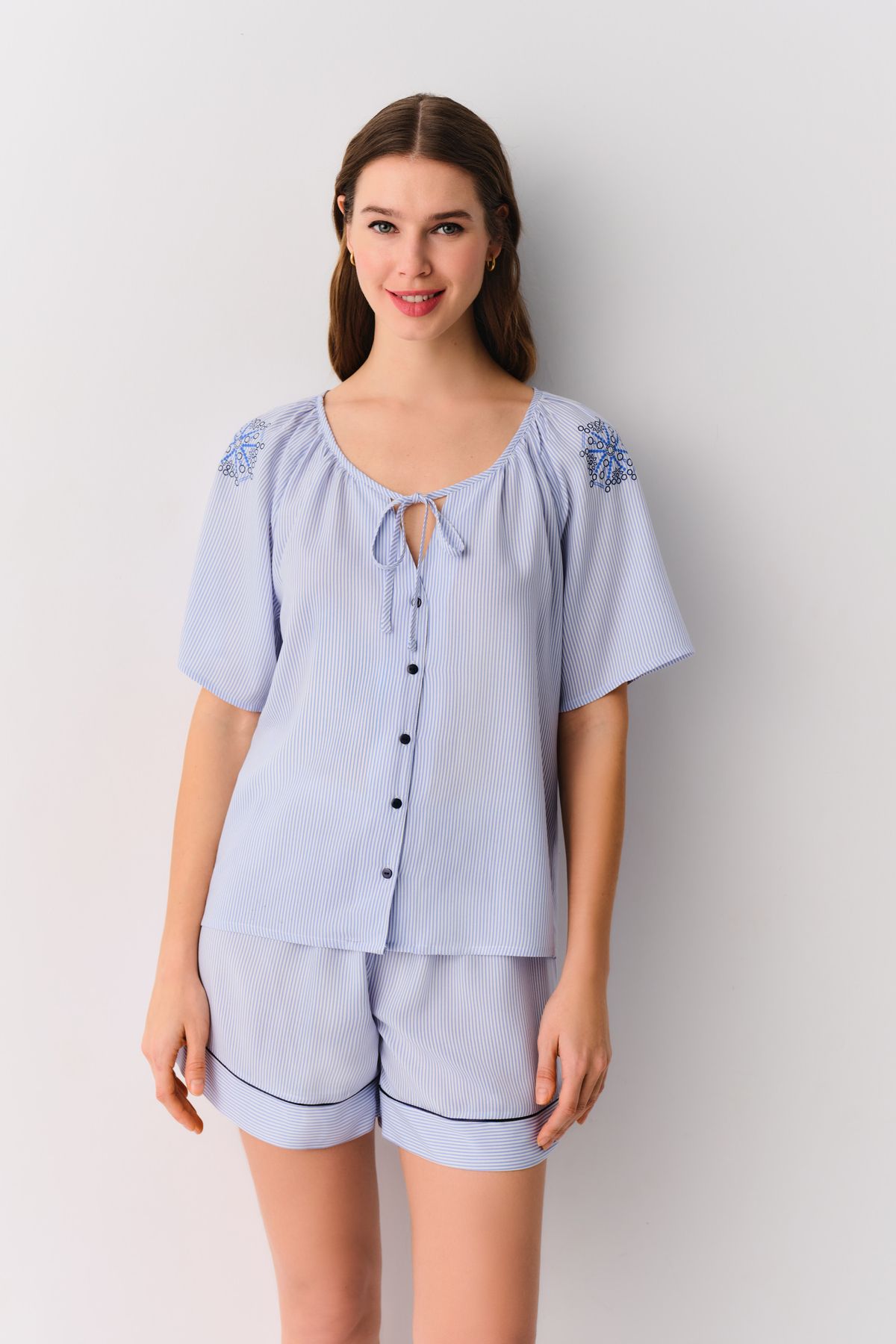 Suwen Amanda Maskülen Şort Pijama Takımı