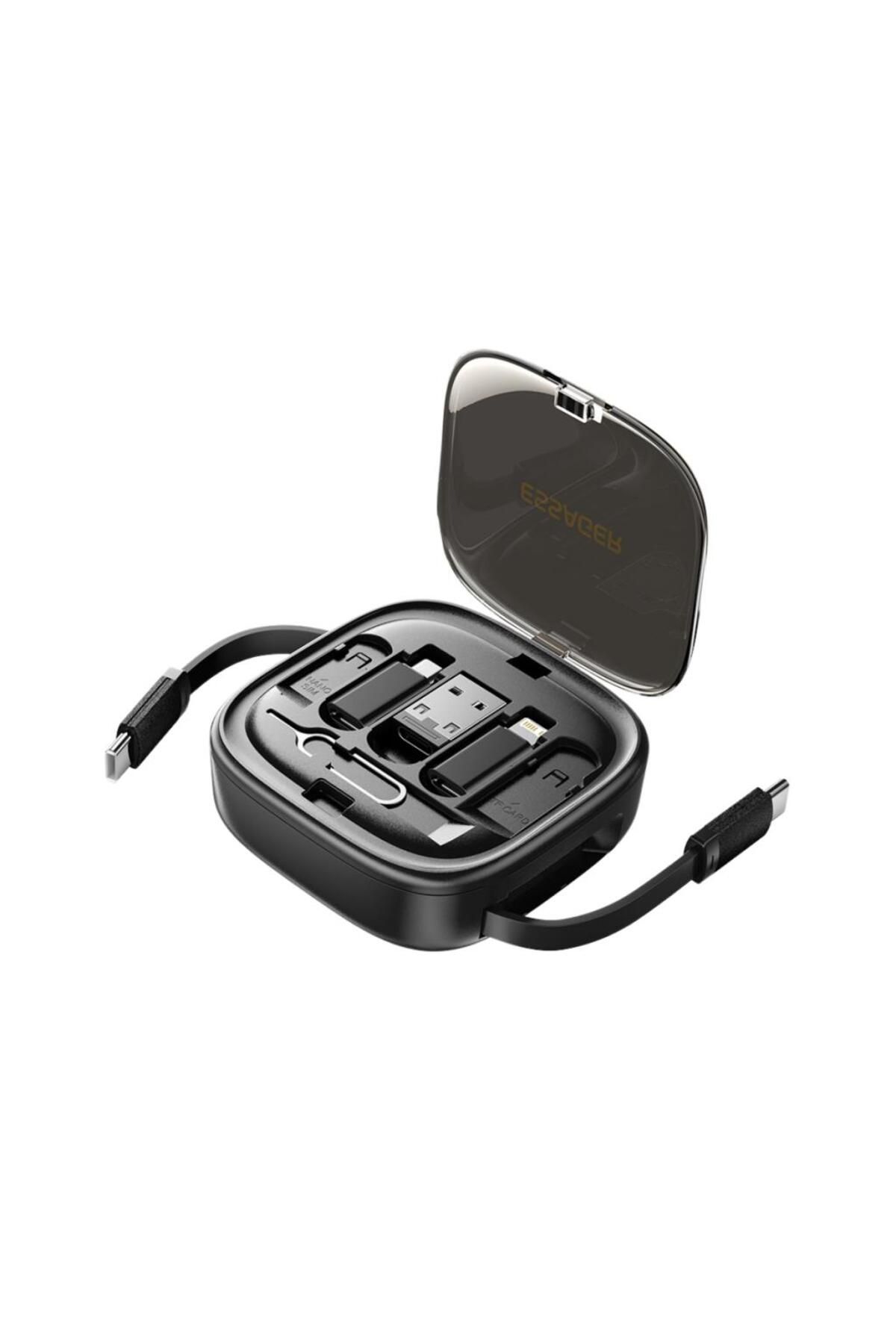 essager 7in1 Makaralı 60W Type-C Şarj Kablosu Ve Type-C to Usb Lightning Dönüştürücü Seyahat Şarj Ka
