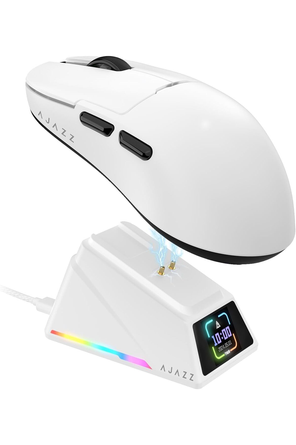 Ajazz AJ159 APEX 8K Oyun Mouse, 3 Modlu TFT Ekranlı Manyetik Şarj İstasyonu,PAW3950 Sensör, 56 Gram