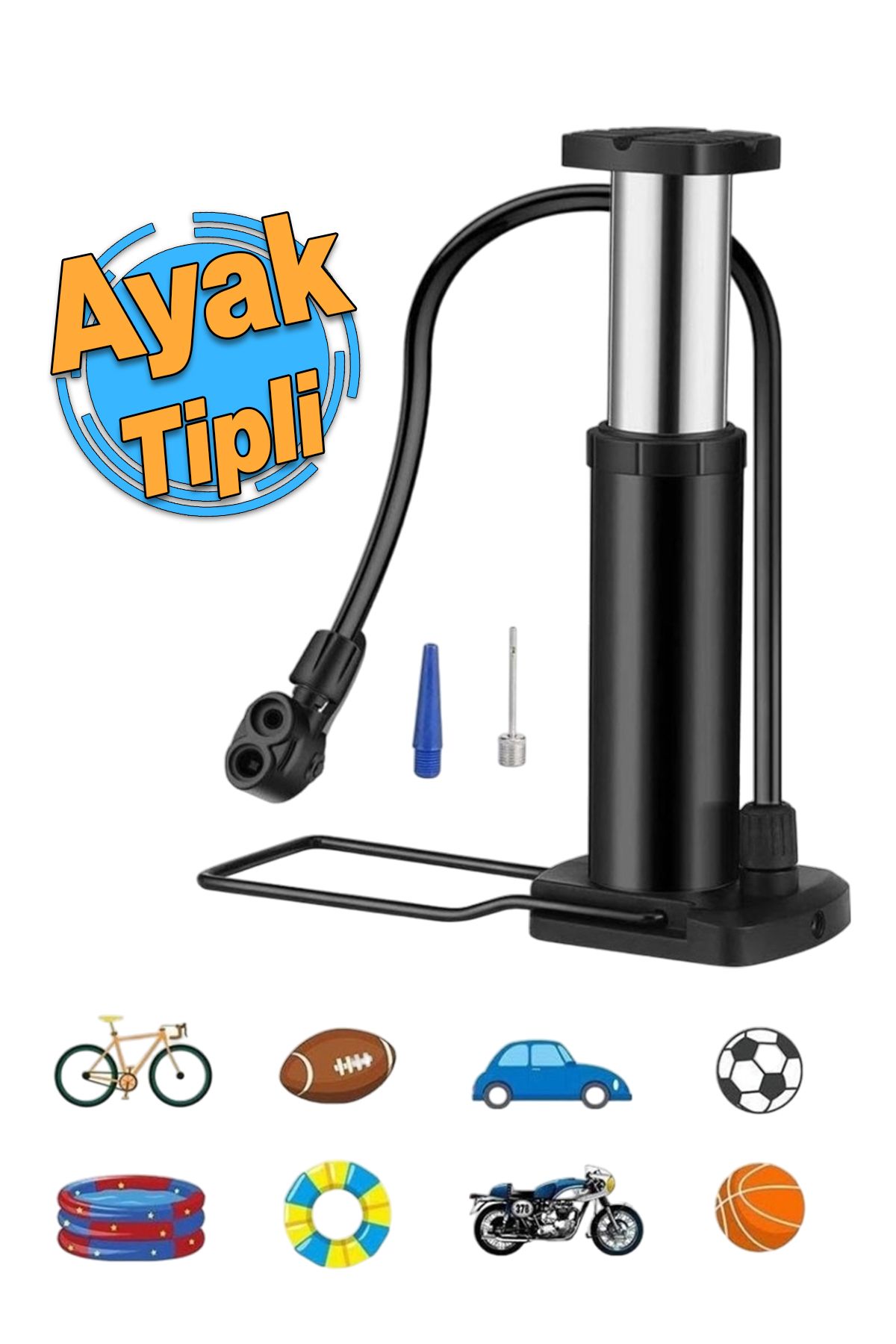 Badem10 Küçük Ayak Tipi Pompa Tekli Teker Araç Bisiklet Top Bot Lastik Şambrel Şişirme Pompası 1 Adet