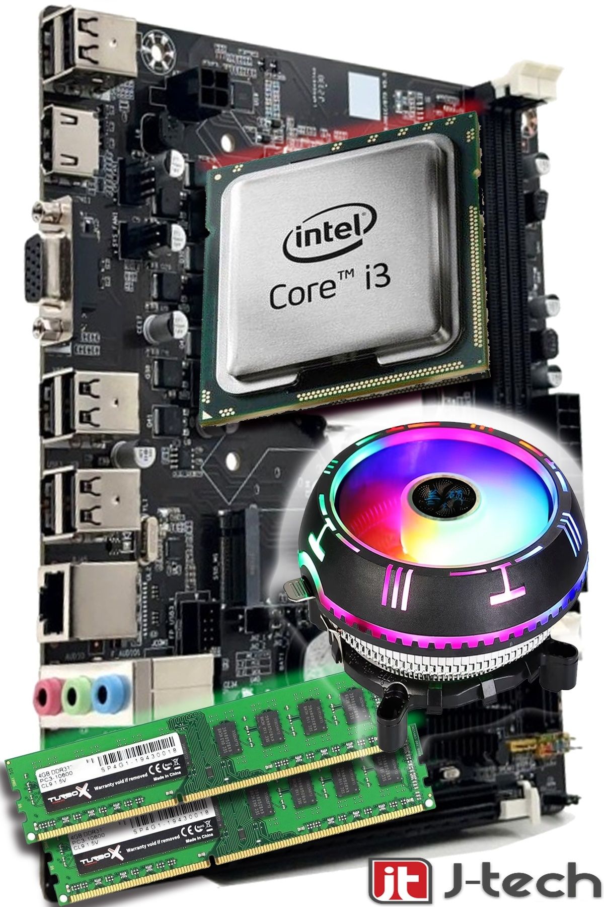jetucuzal J-TECH B13 i3-2100 8GB RAM RGB Anakart Komple Takım Bundle SET