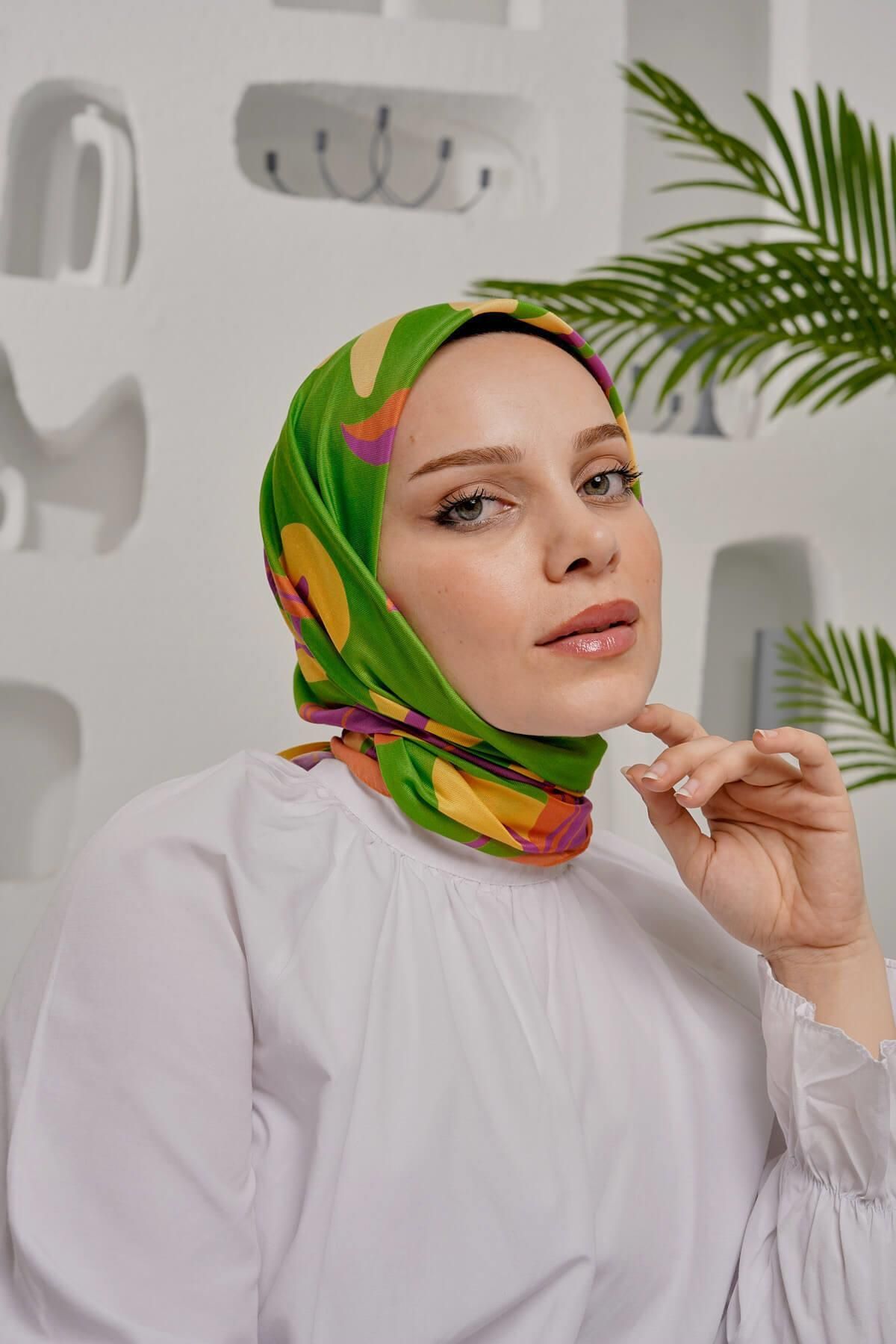 AFVENTE Yaprak Desen Yeşil Soft Pamuk Eşarp
