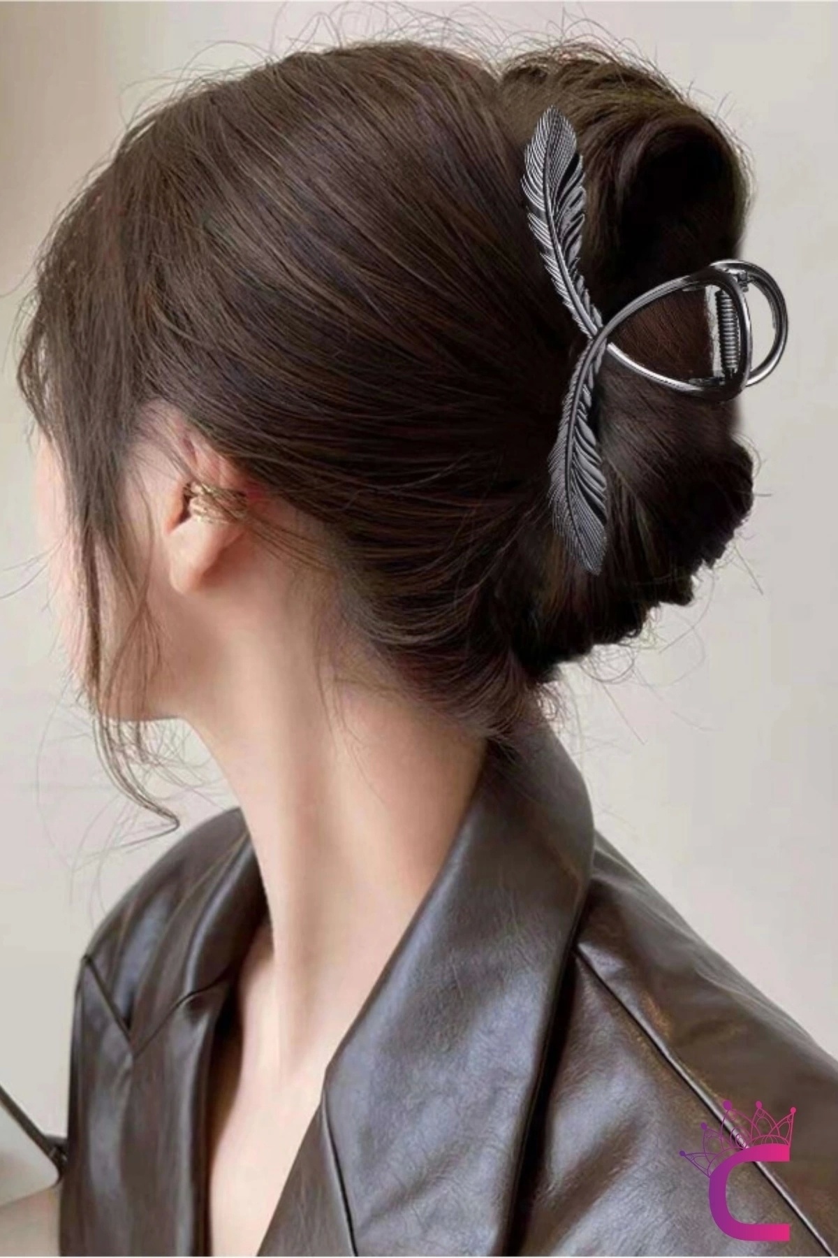 Cinderella Siyah Başak Çiçekli Kadın Mandal Toka - Büyük Sıkı Tutan 11cm