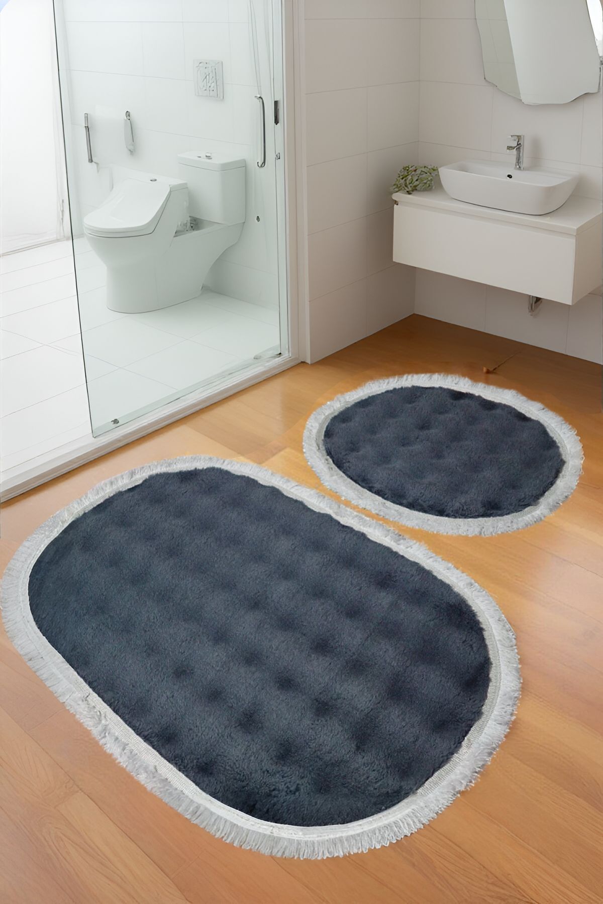 mdhomecarpet Ultra Yumuşak Bubble ve Konforlu Kaymaz Tabanlı Antibakteriyel Banyo Paspası 80x50-50x40