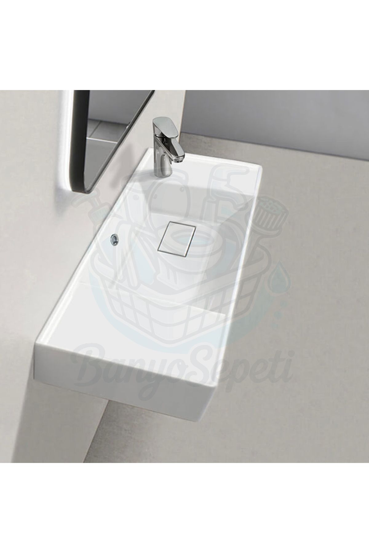 banyosepeti ModeraWide Etajerli Duvara Monte & Mobilya Uyumlu Seramik Lavabo – 80x35 cm, Beyaz