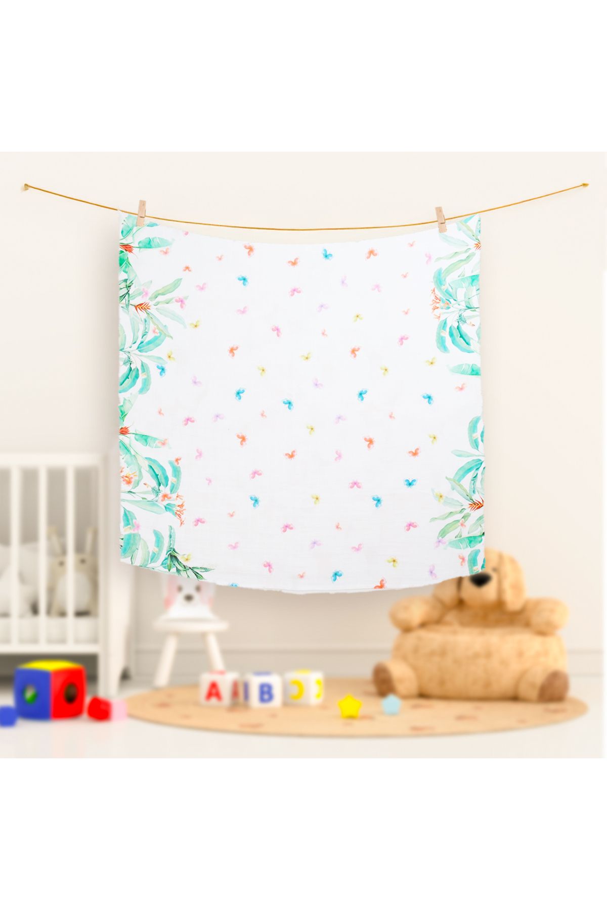 HAFY BABY %100 Pamuk Organik Kelebek Desenli Müslin Örtü 100x110