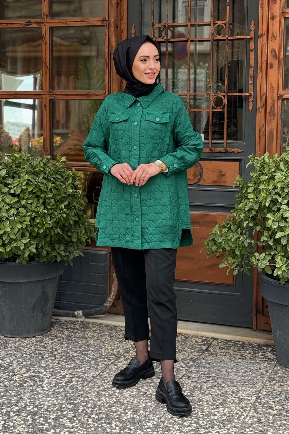 Invee İNVEE Kapitone Gömlek 6827 Yeşil