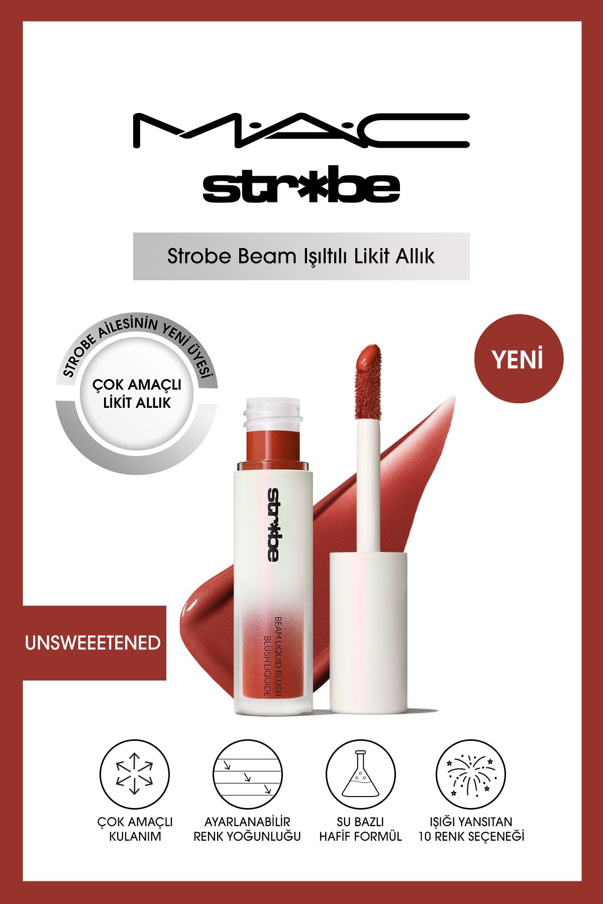 Mac Strobe Beam Işıltılı Çok Amaçlı Likit Allık - Unsweetened 4.3 ml