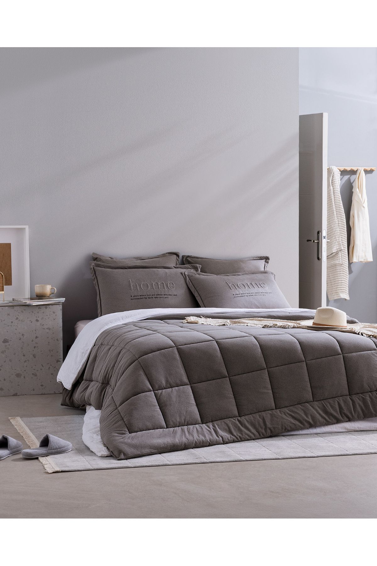 Madame Coco Bobigny Çift Kişilik Pamuklu Supersoft Comforter Set - Antrasit