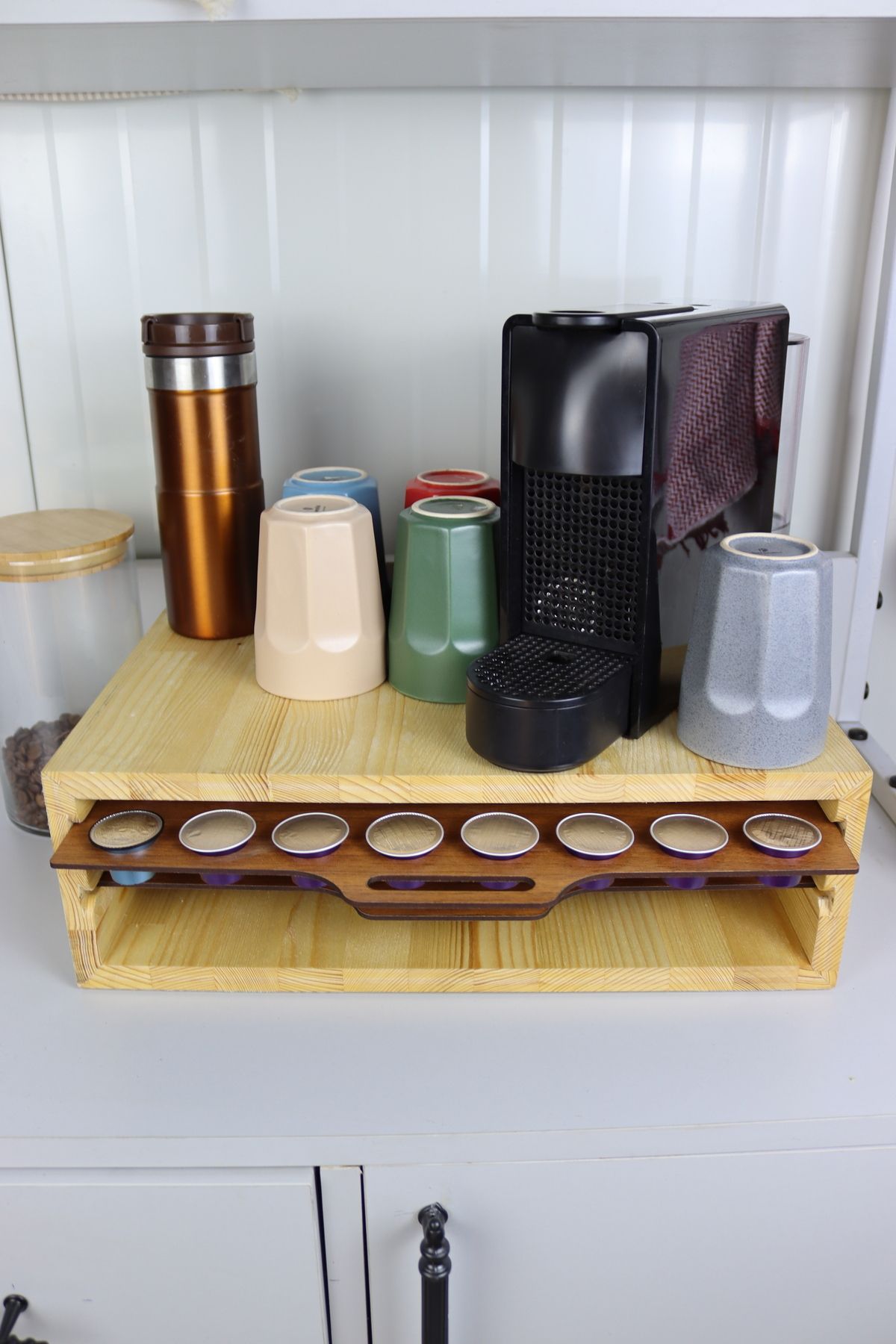 Assa Wood Kapsül Kahve Standı - Kapsül Tutucu - Nespresso Kapsül Kahve Uyumlu- 64 Adet Kapasiteli