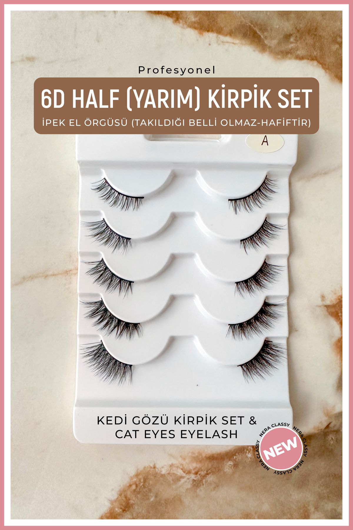 Nera Classy 5 Farklı Model Köşelere Takılan (Yarım) Takma Kirpik + Eyeliner (KEDİ GÖZÜ&CAT EYES EYELASH)