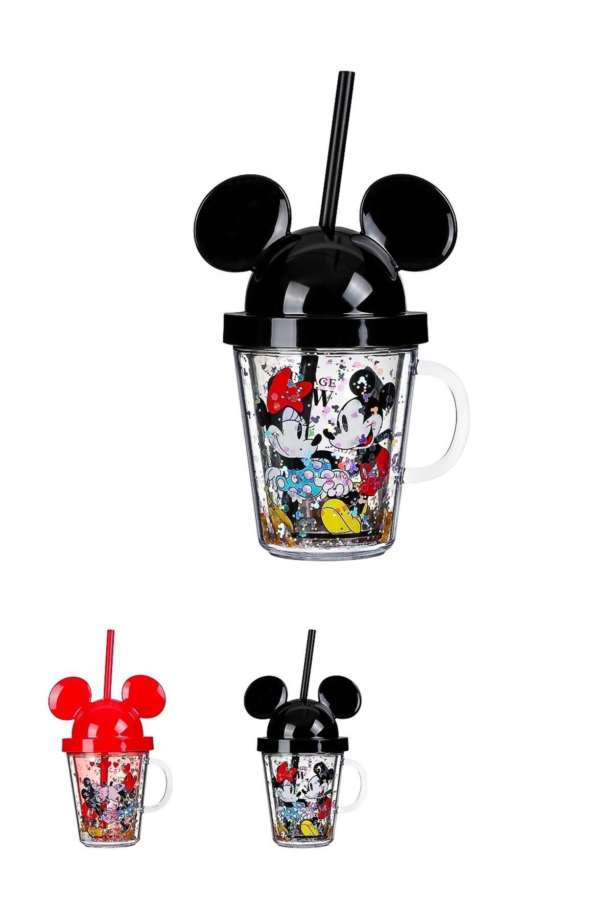 Miniso Mickey Mouse Serisi Kapaklı Ve Pipetli Şeffaf Bardak