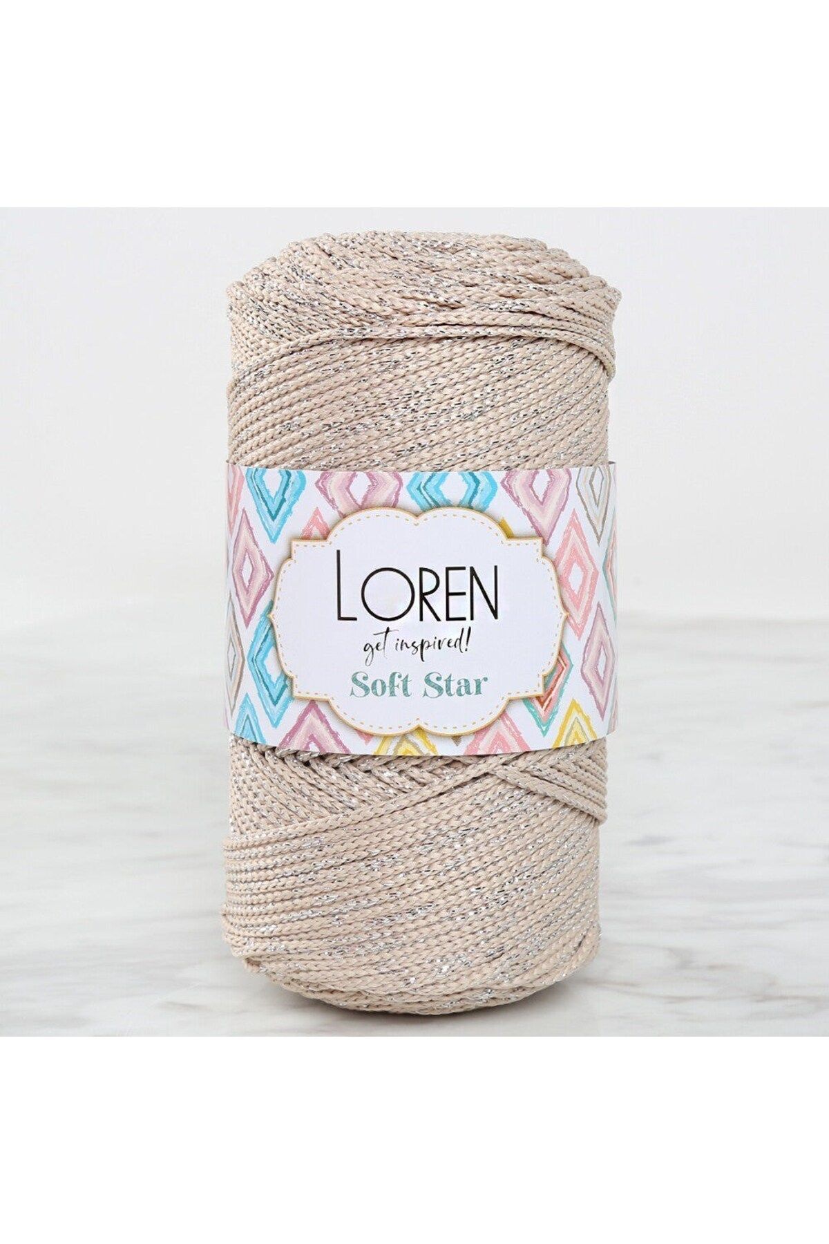 Genel Markalar Loren Soft Star Makrome İpi Gümüş Simli Bej RM101