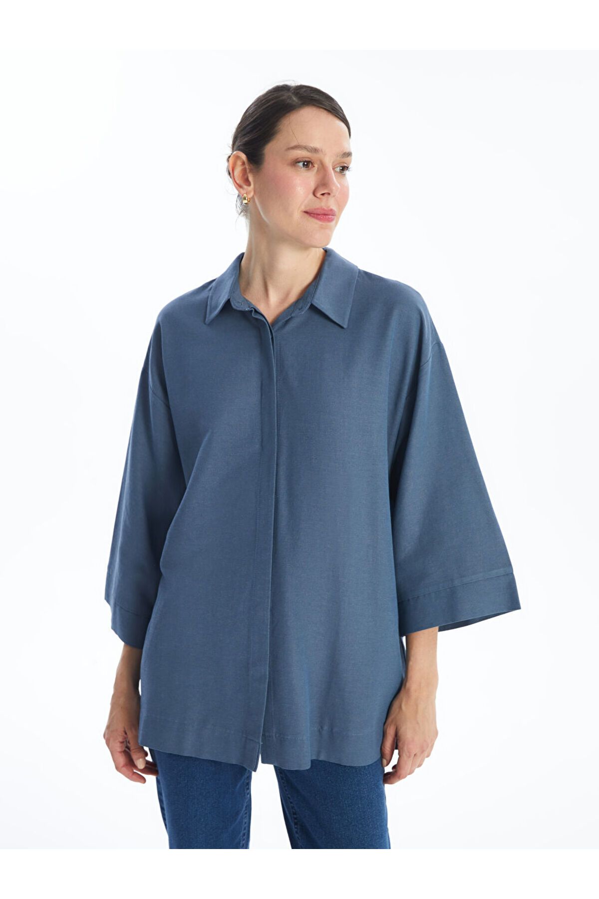LC Waikiki Düz Oversize Poplin Kadın Gömlek