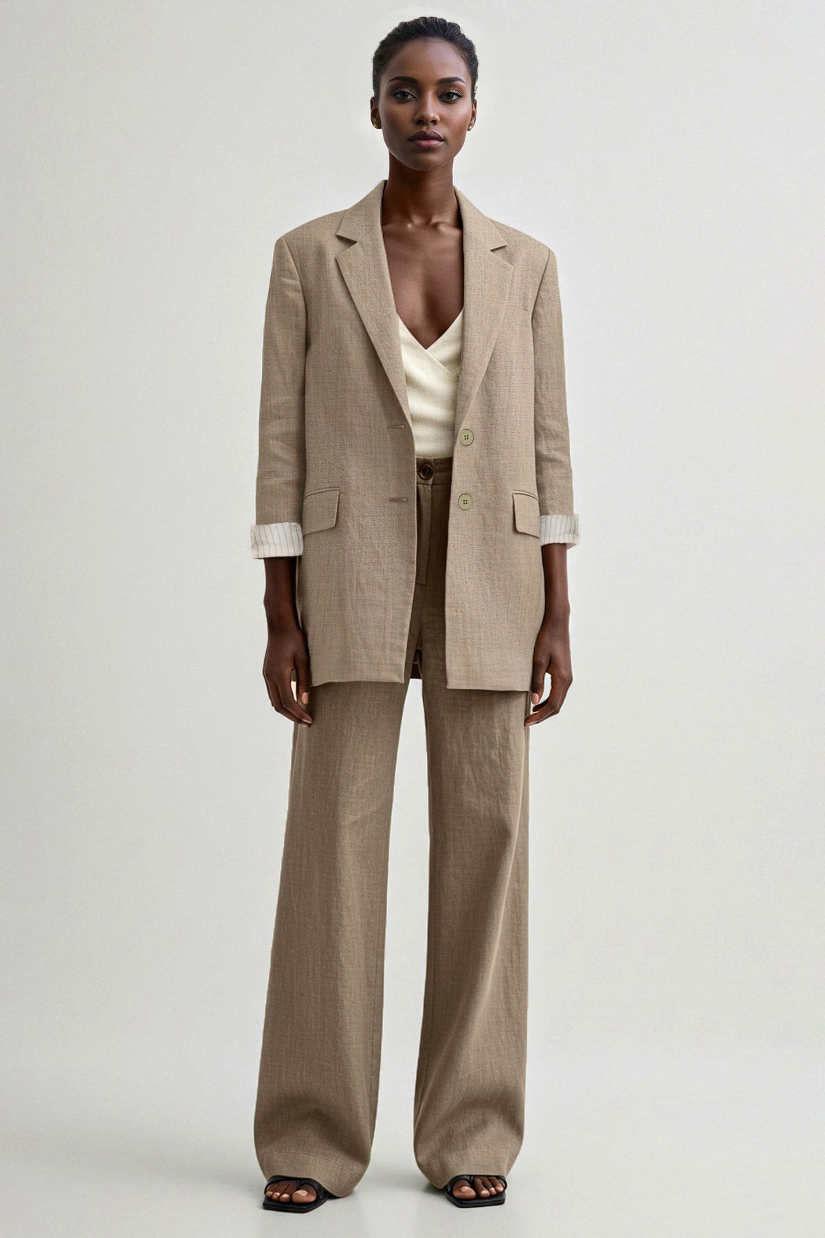 TRENDYOLMİLLA Açık Haki Astar Detaylı Regular Blazer Ceket TWOSS25BC00029