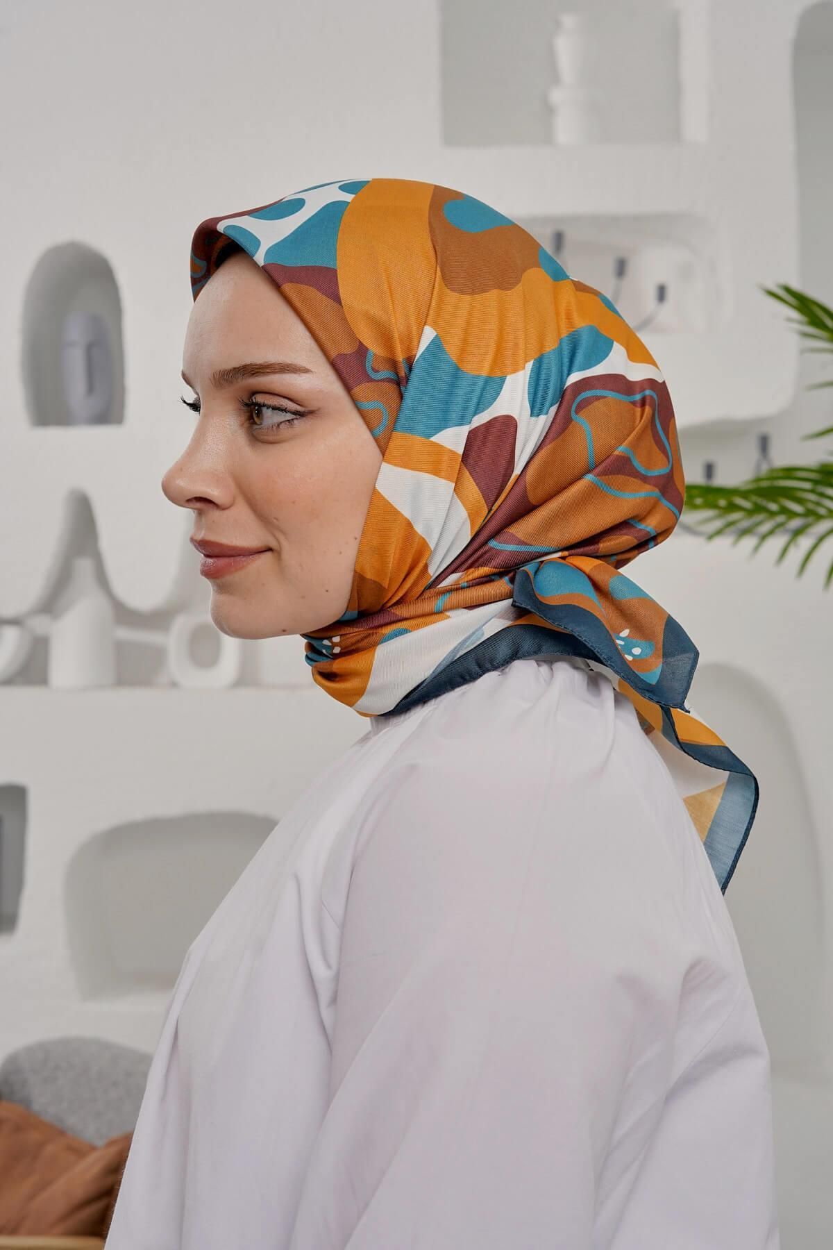 AFVENTE Yaprak Desen Yeşil Soft Pamuk Eşarp