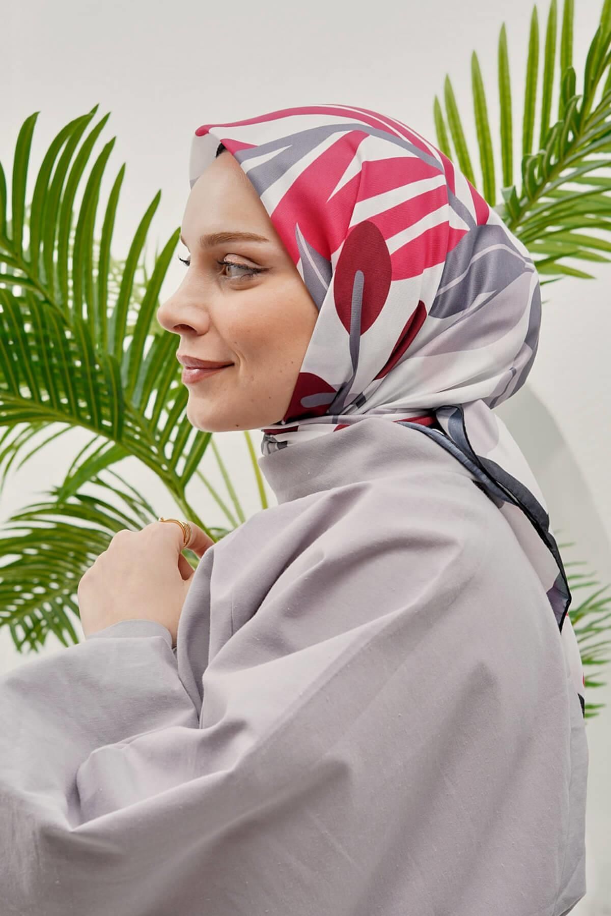 AFVENTE Yaprak Desen Gri Soft Pamuk Eşarp