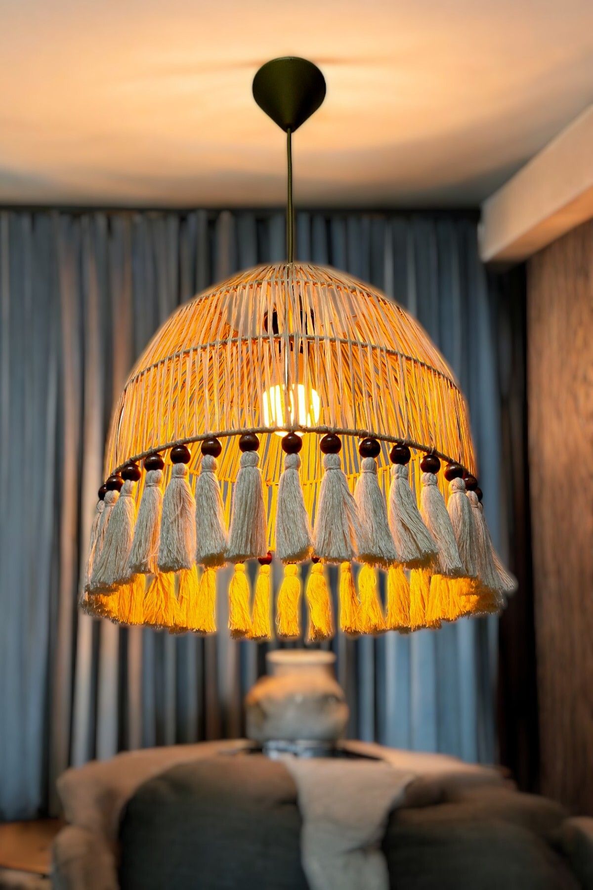 Göksu Lighting İNCE JÜT AVİZE RUSTİK AVİZE BOHEM AVİZE HASIR AVİZE JÜT AVİZE MAKROME AVİZE PÜSKÜLLÜ AVİZE